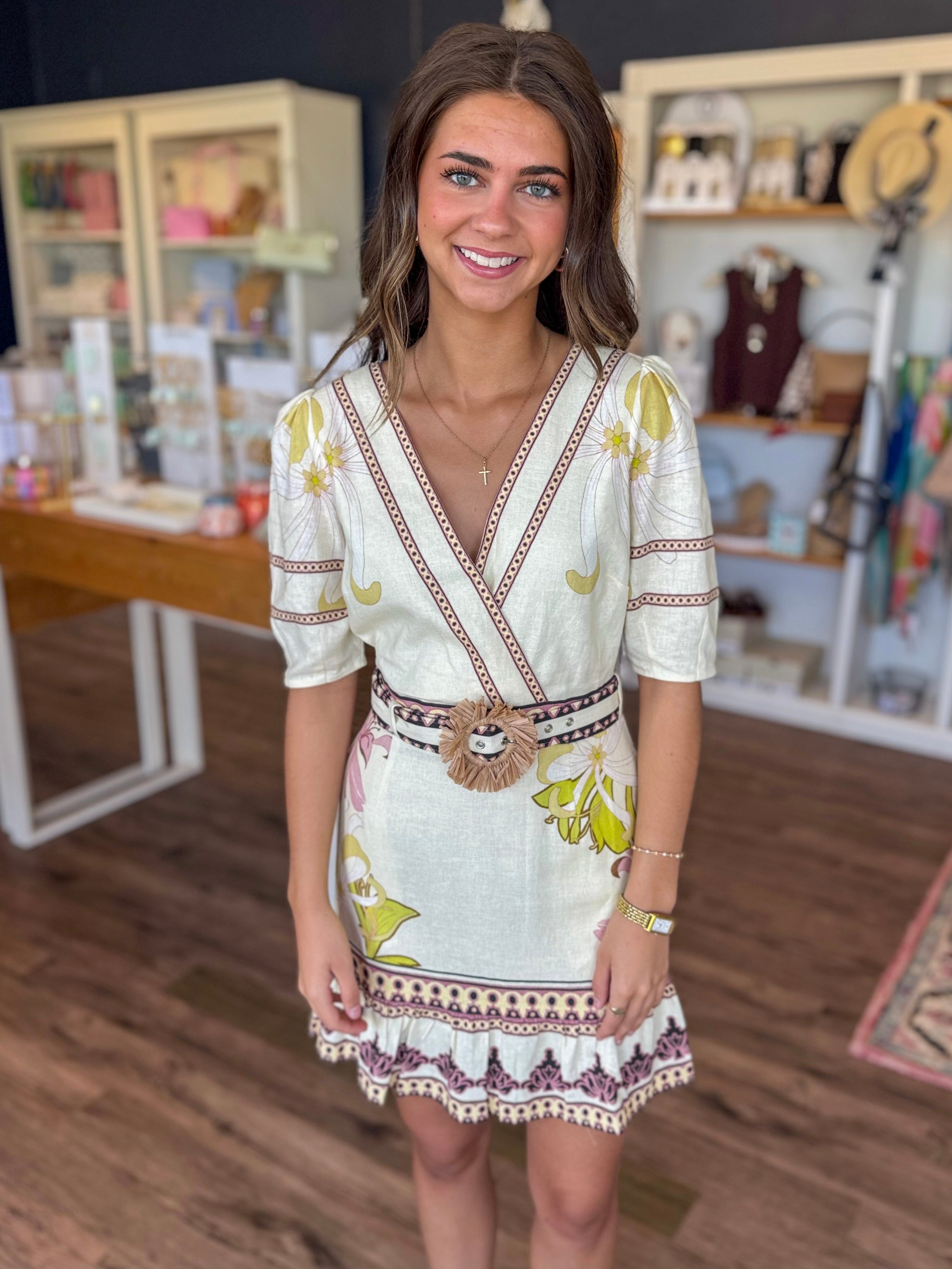 tapestry mini dress Cream Floral – Inc weight tapestry material and Caroline Constas Lucilla Eyelet st-white-summer-dresses Size:US8/AUS12