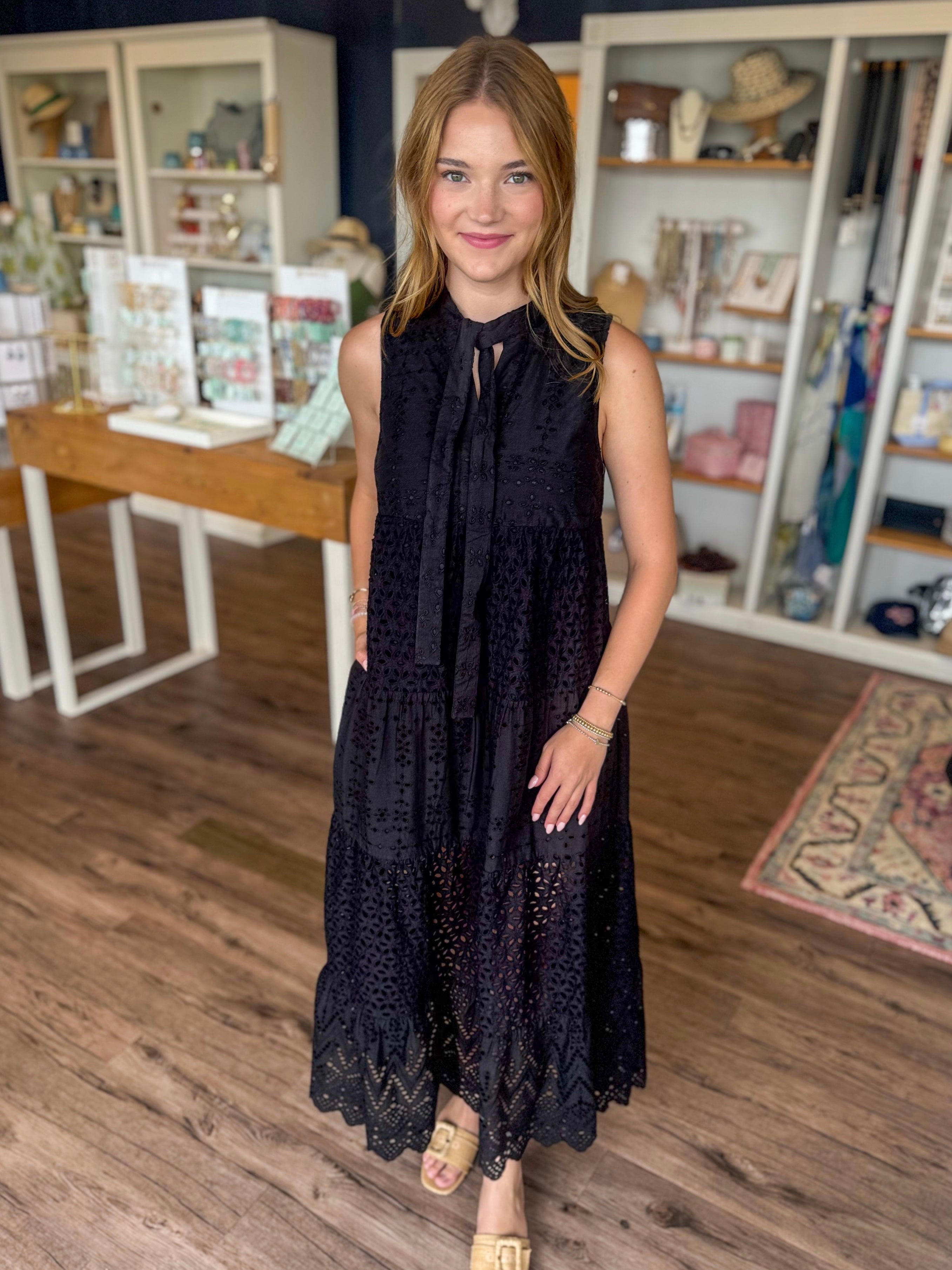 Black Eyelet Sleeveless Dress – Tapestry Inc