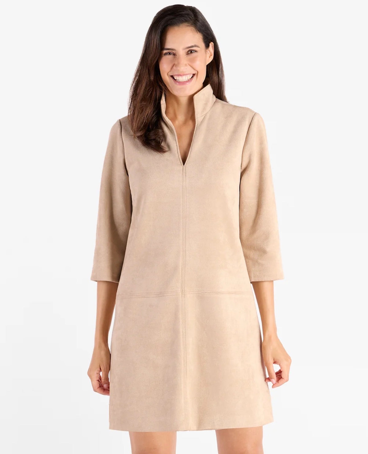 Callie Faux Suede Dress in Camel