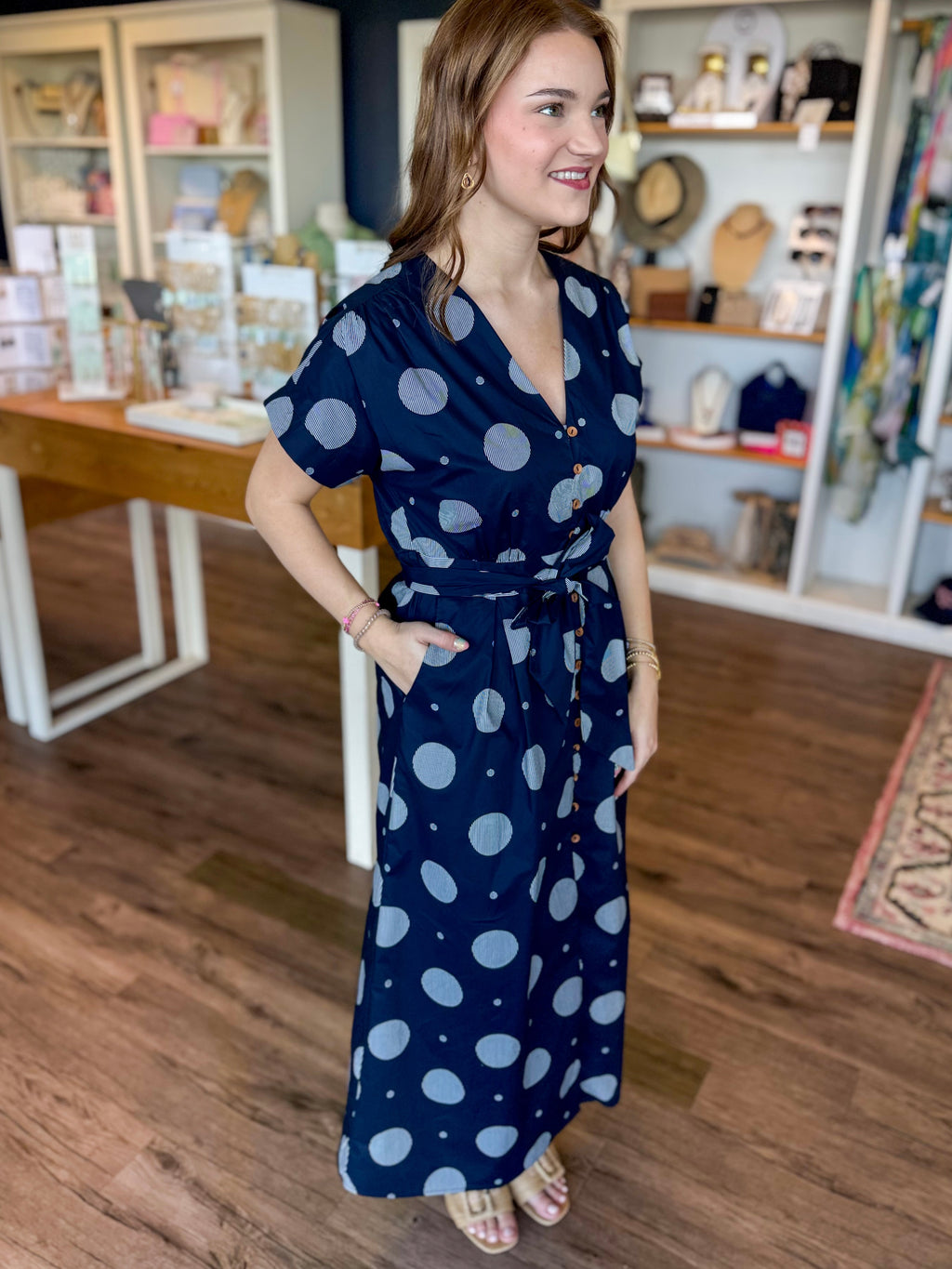 Navy Polka Dot Dress