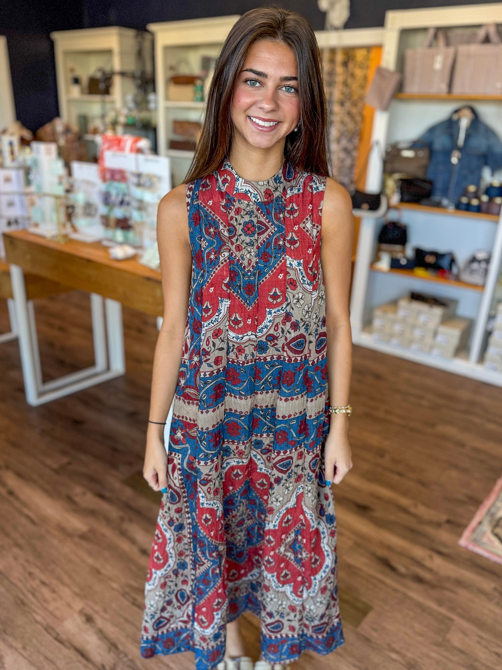 Red and Blue Paisley Dress