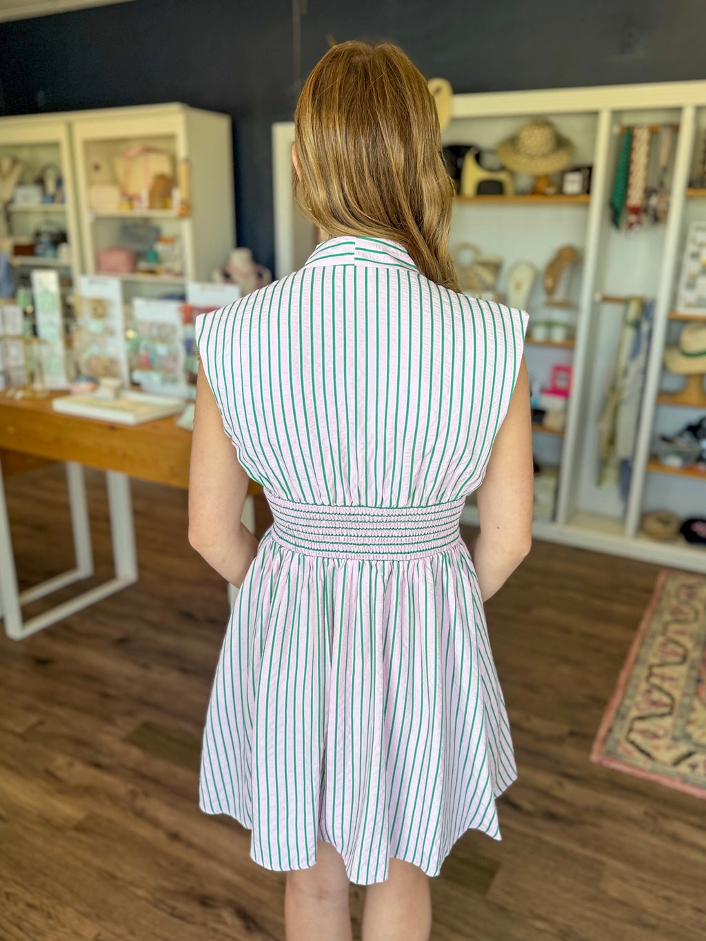 Pink and Green Stripe Mini Dress