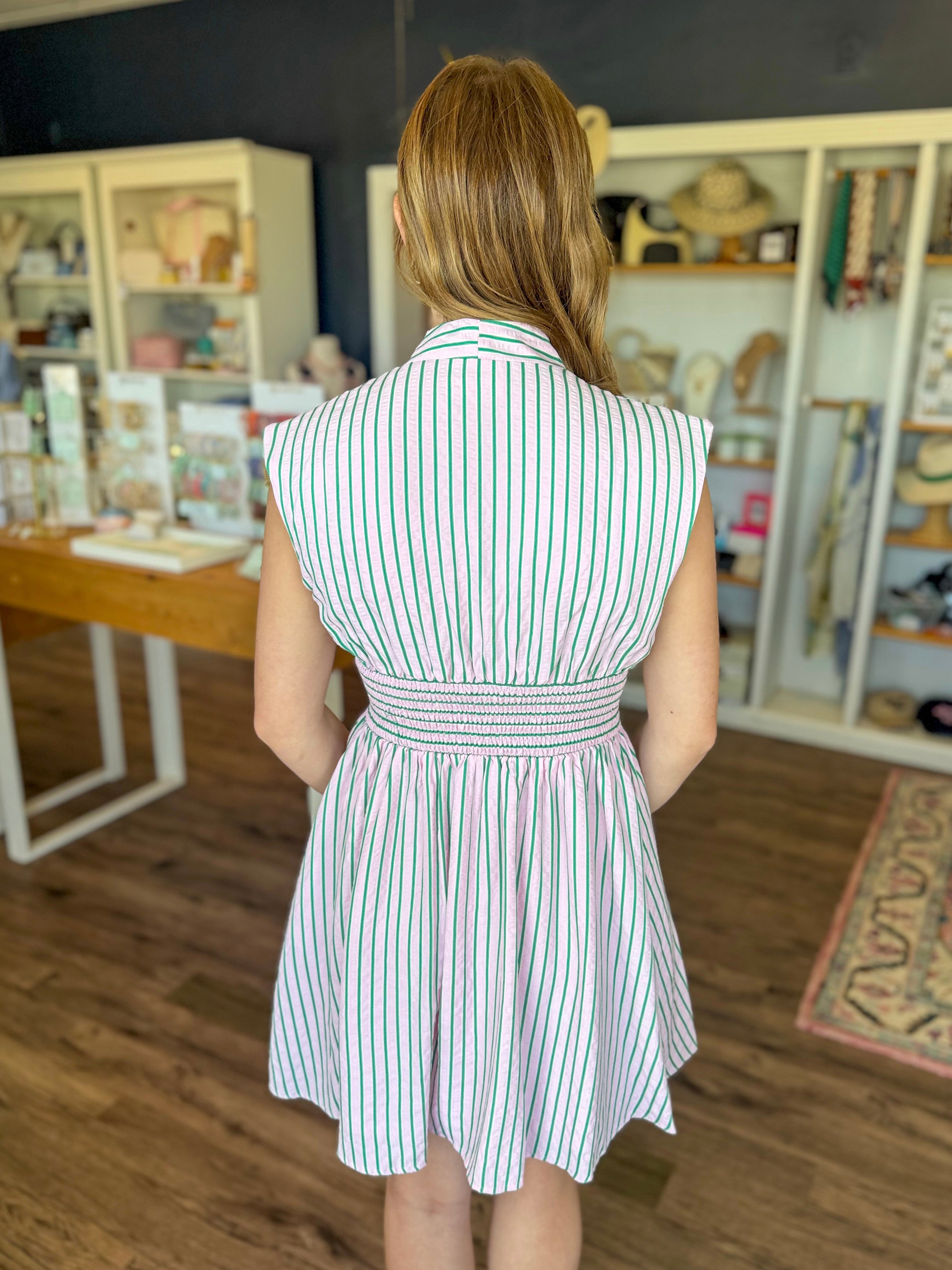 Pink and Green Stripe Mini Dress
