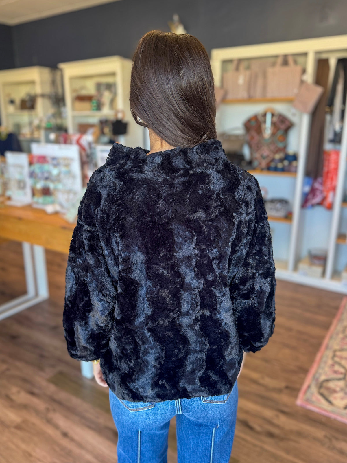 Faux Fur Popover in Black