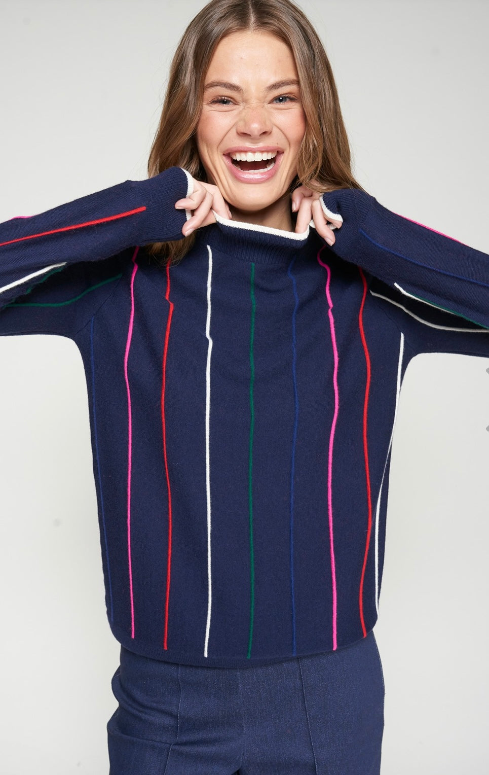 Navy Colorful Stripe Sweater