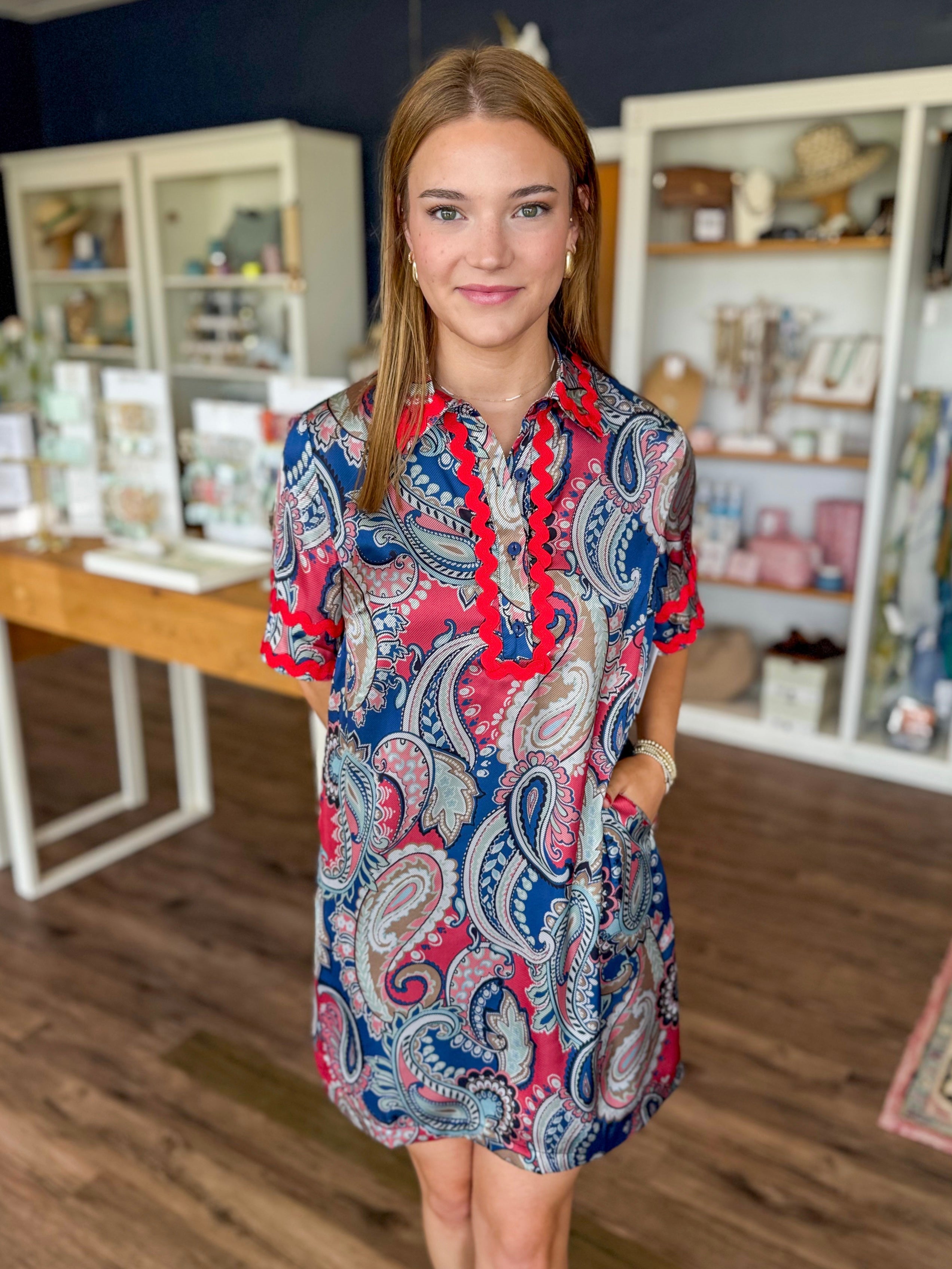 Americana Paisley Ric Rac Mini Dress