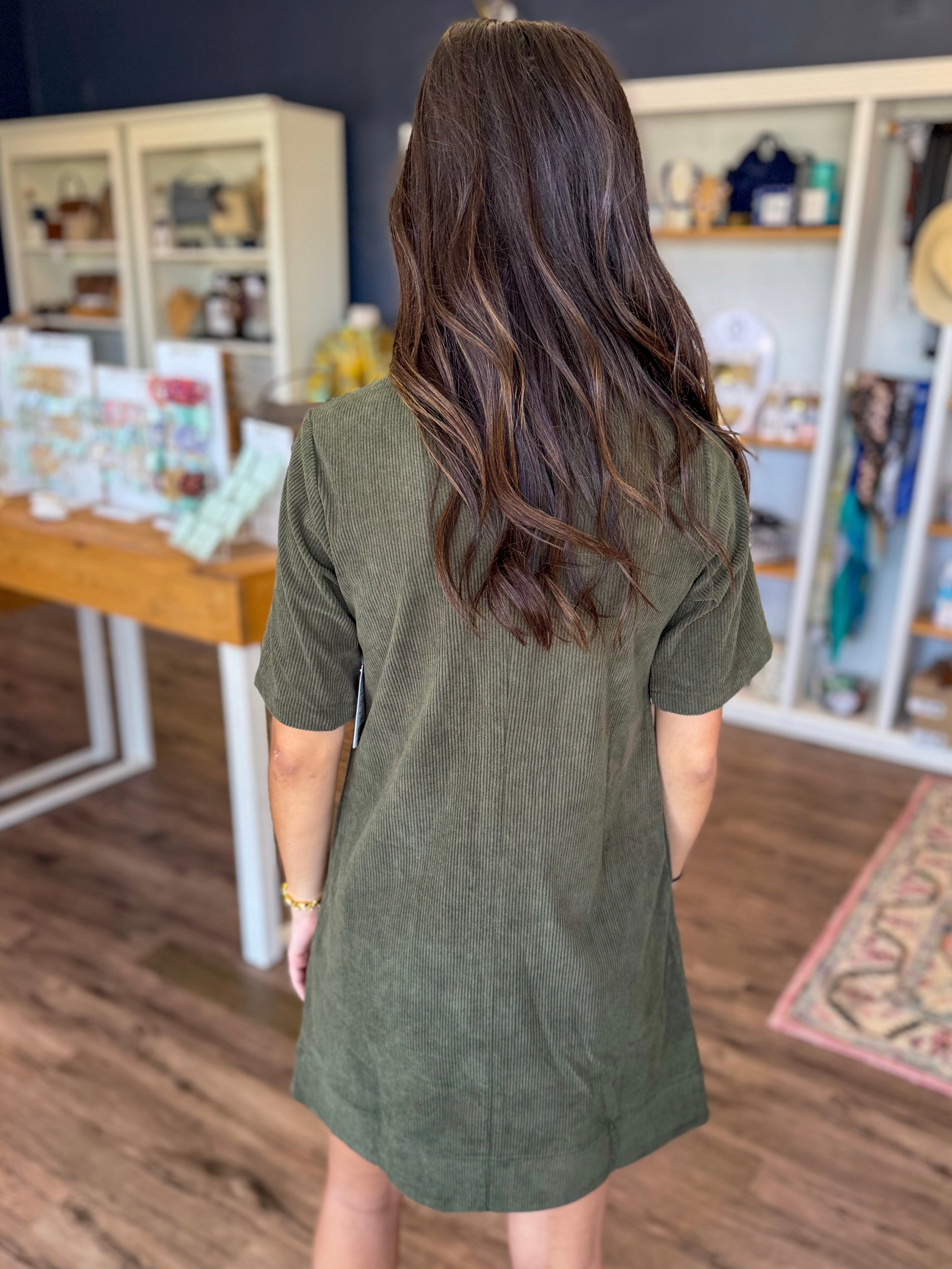 Olive Corduroy Mini Dress
