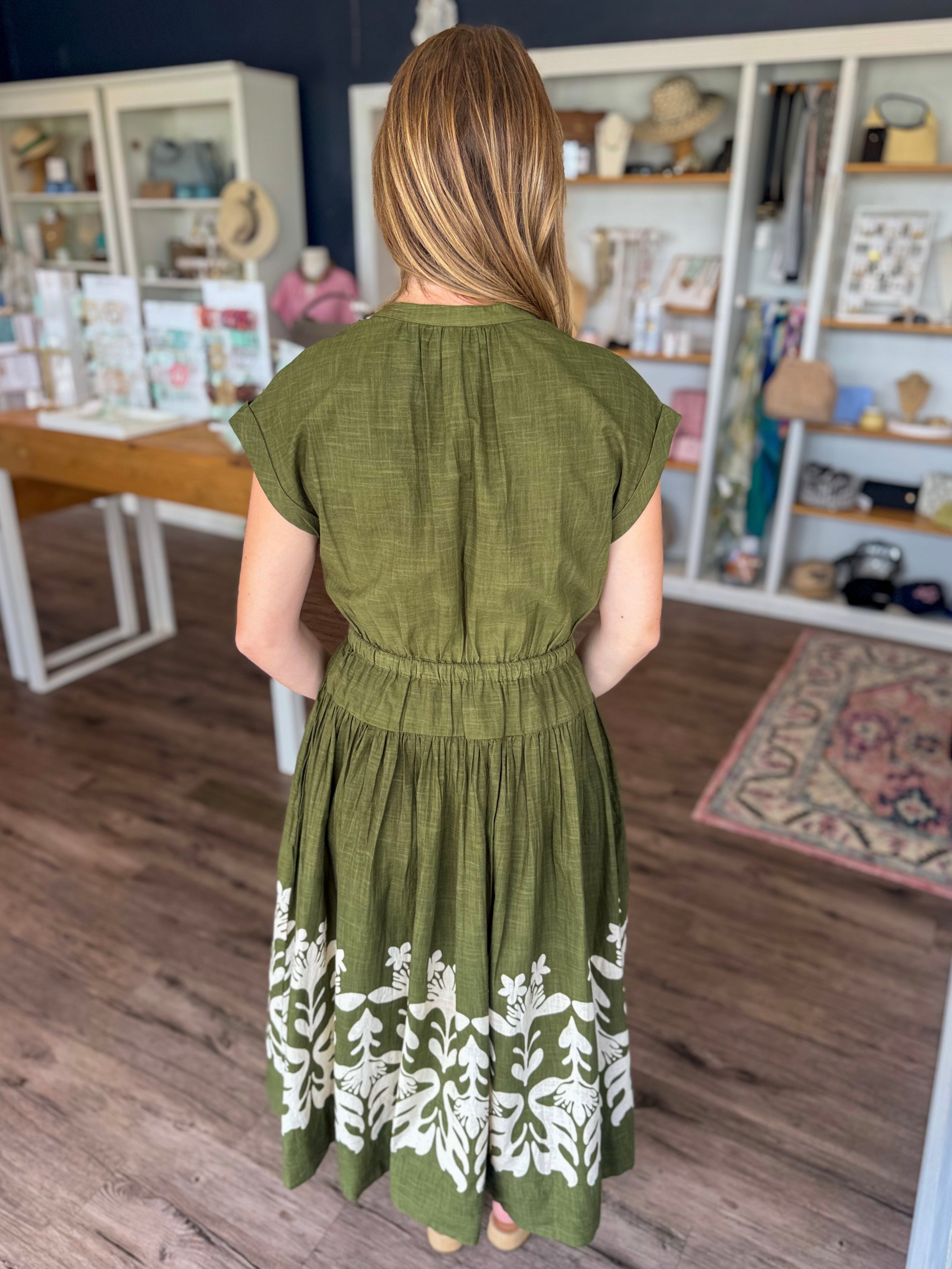 Olive Border Detail Dress