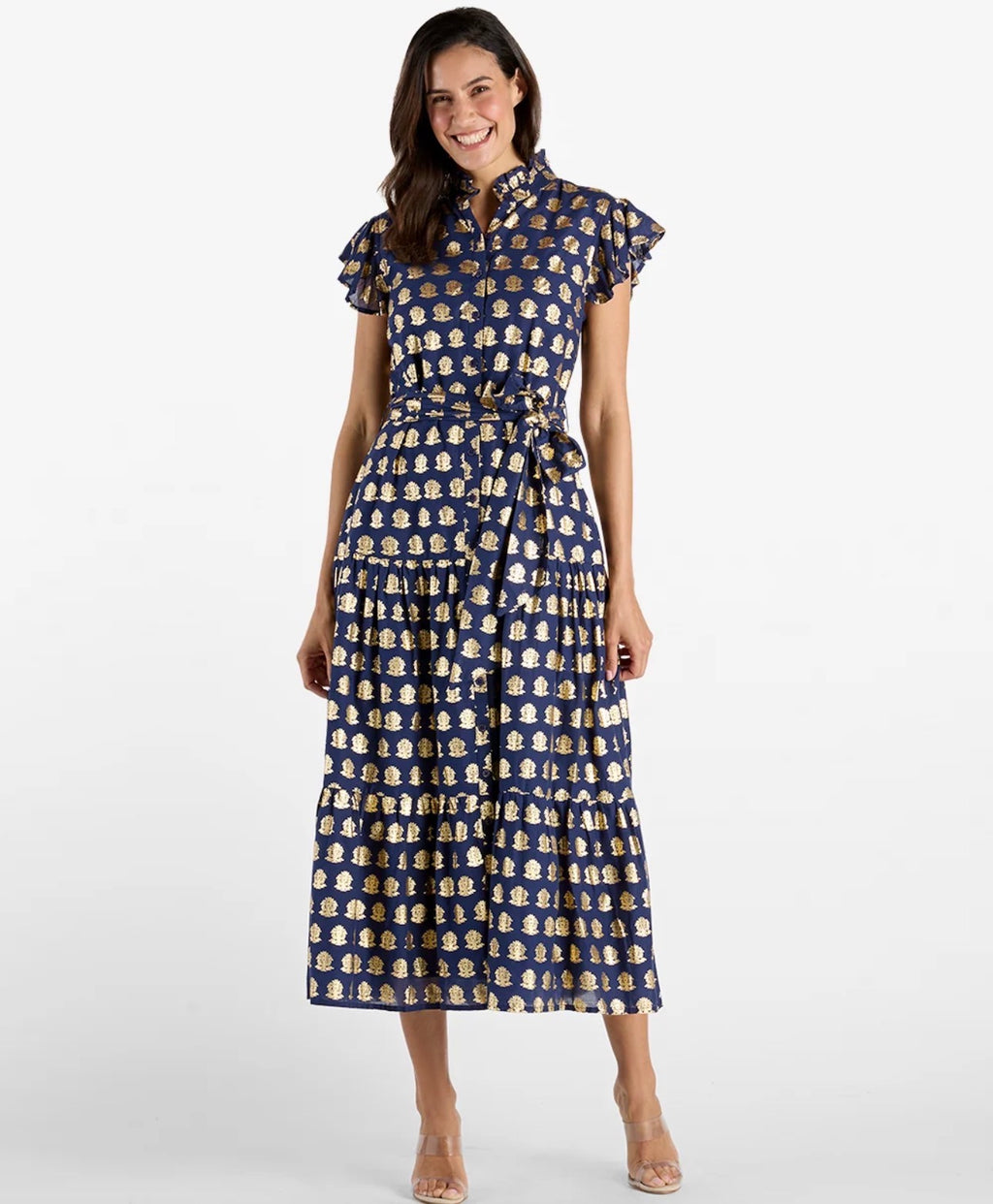 Mirabella Foulard Gold and Navy Dress