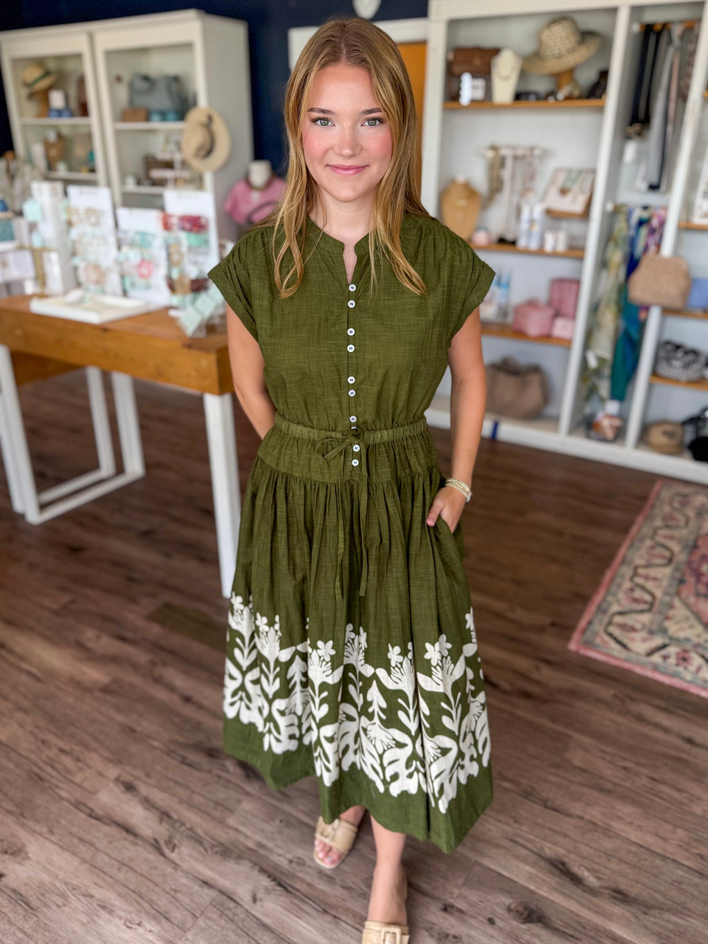 Olive Border Detail Dress