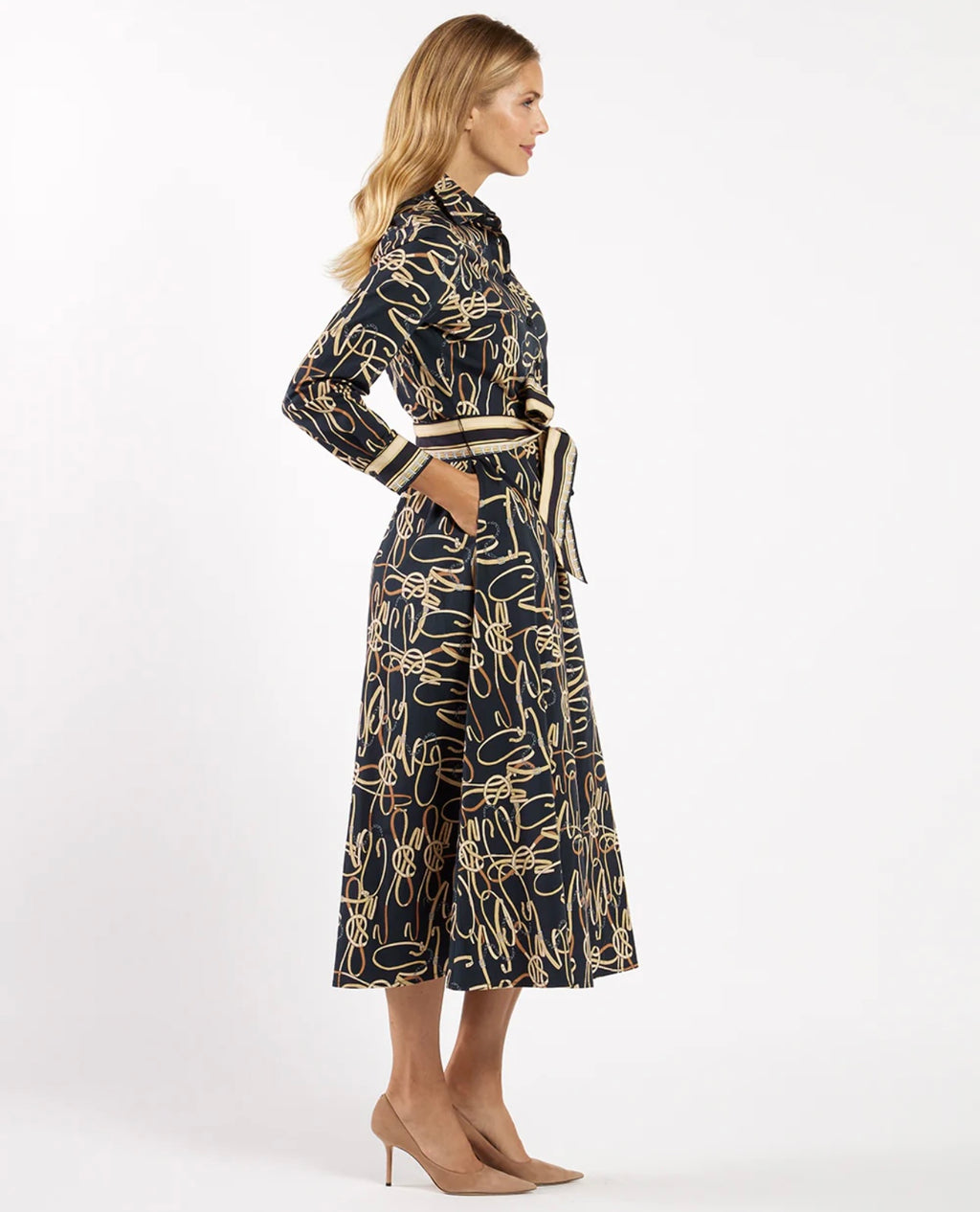 Kitty Dress in Belt Border Black