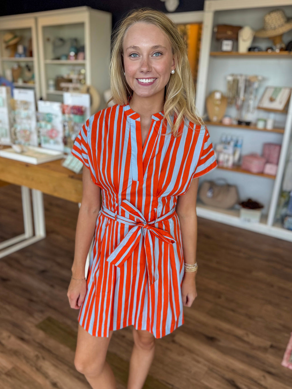 Blue and Orange Stripe Dress