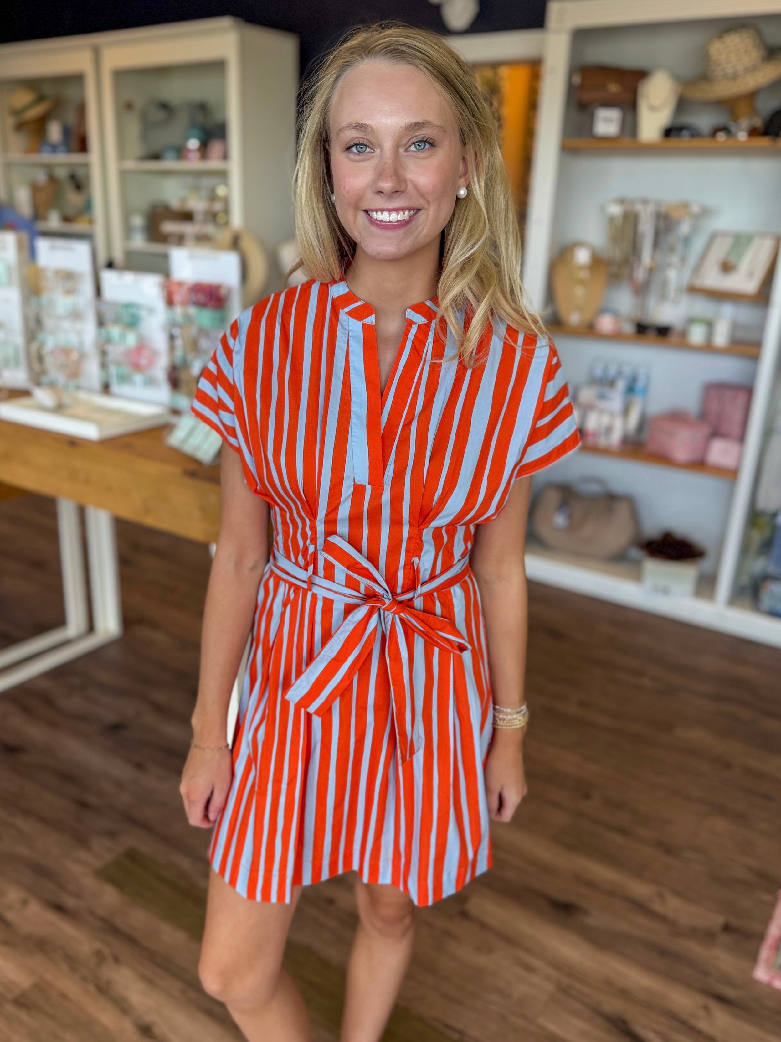Blue and Orange Stripe Dress