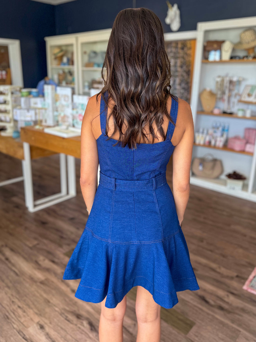 Top Stitched Denim Effect Mini Dress