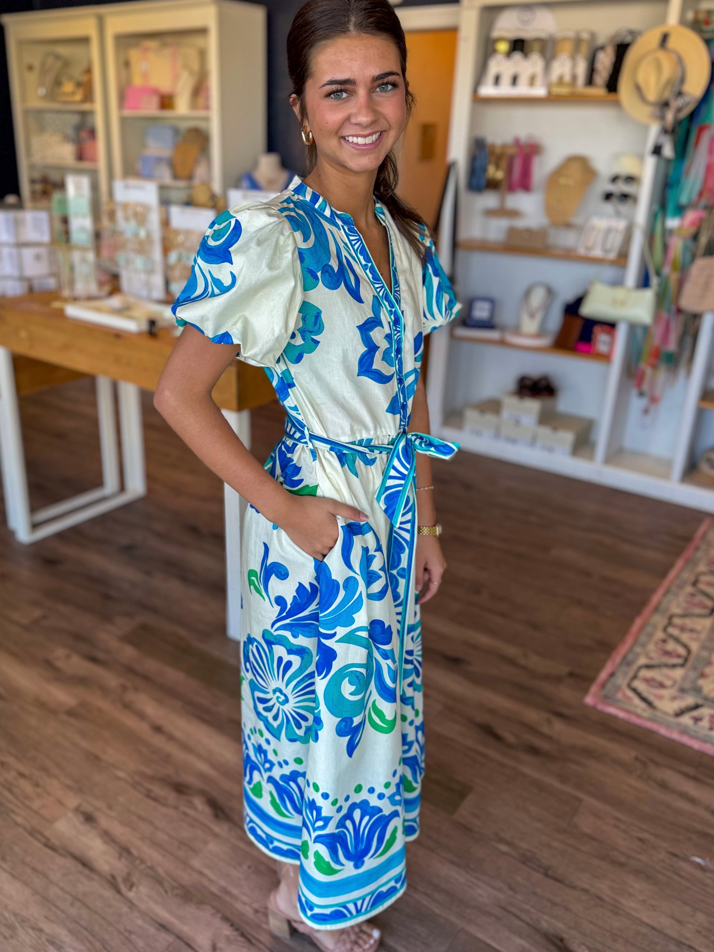 Nova Maxi Dress in Ocean Bloom