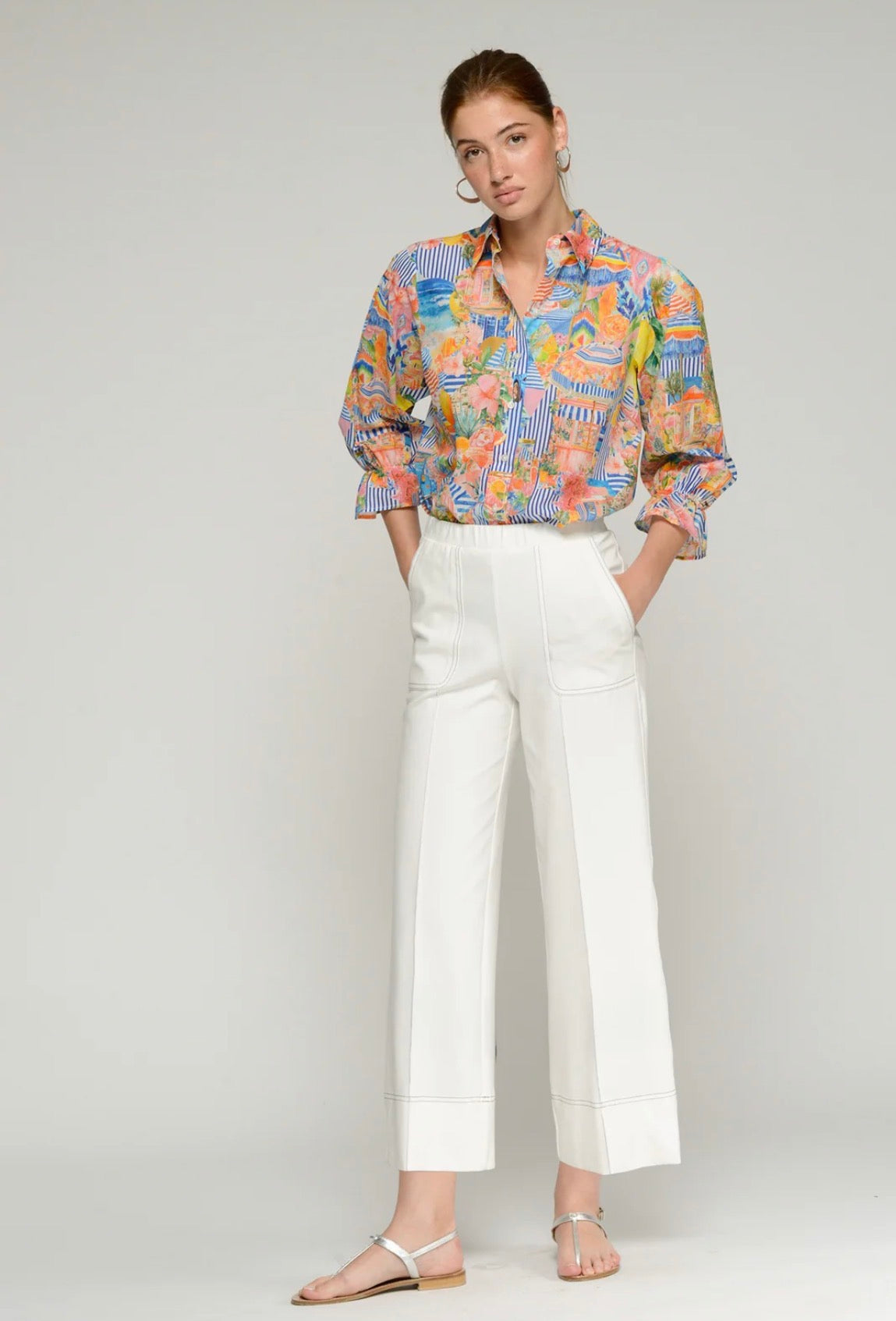 White and Navy Stitching Pant