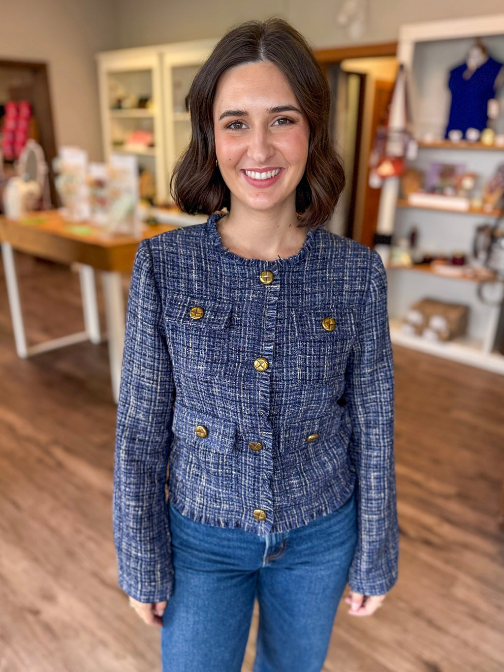 Navy Tweed Cropped Jacket