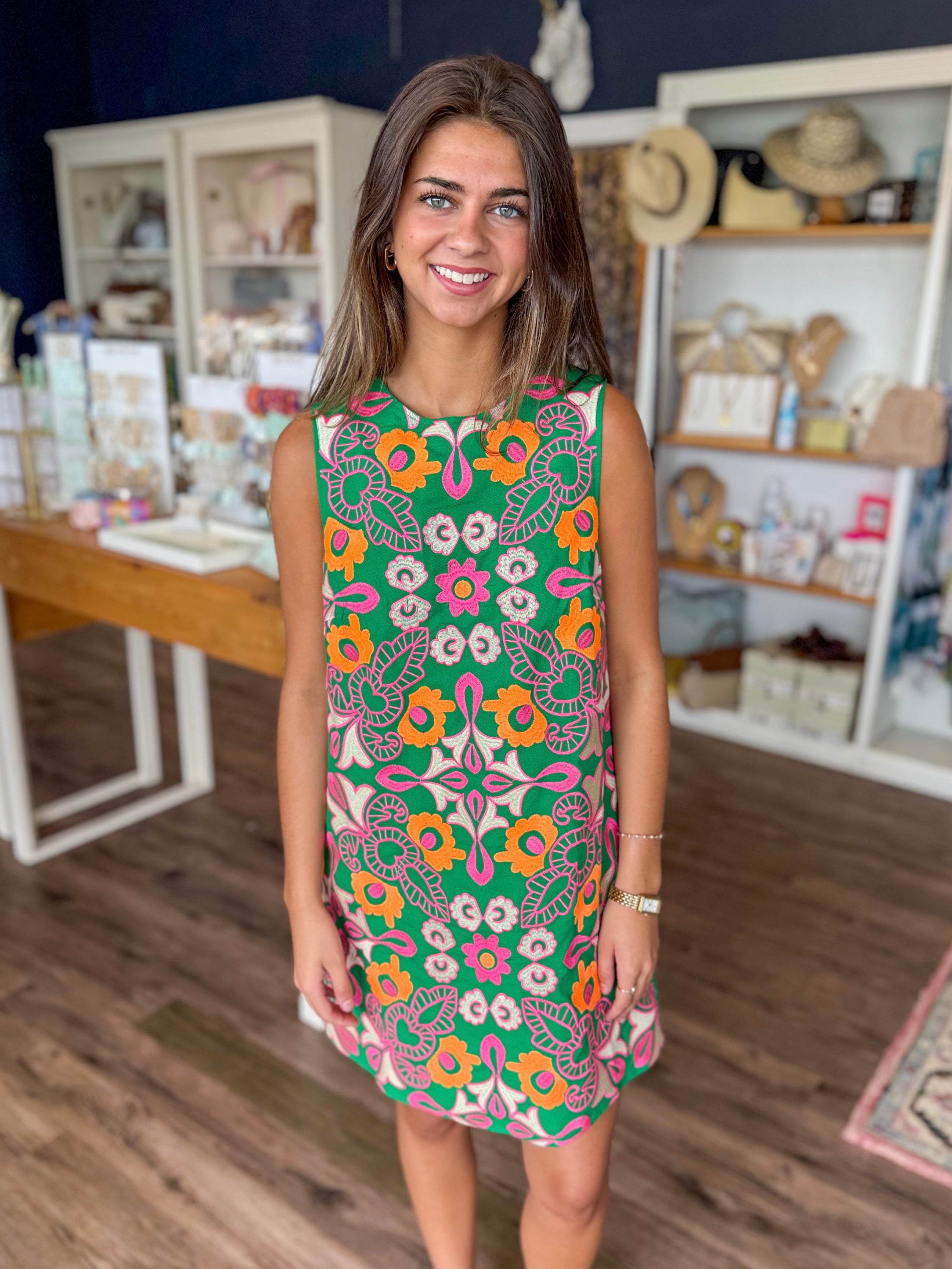 Green Vibrant Floral Dress