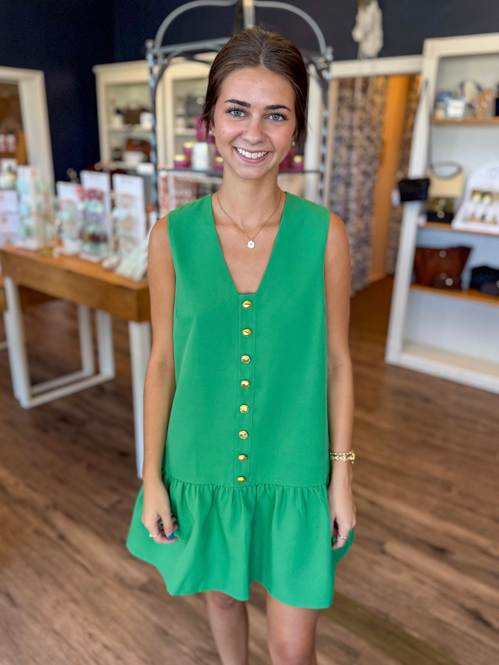 Green Ruffle Hem Dress