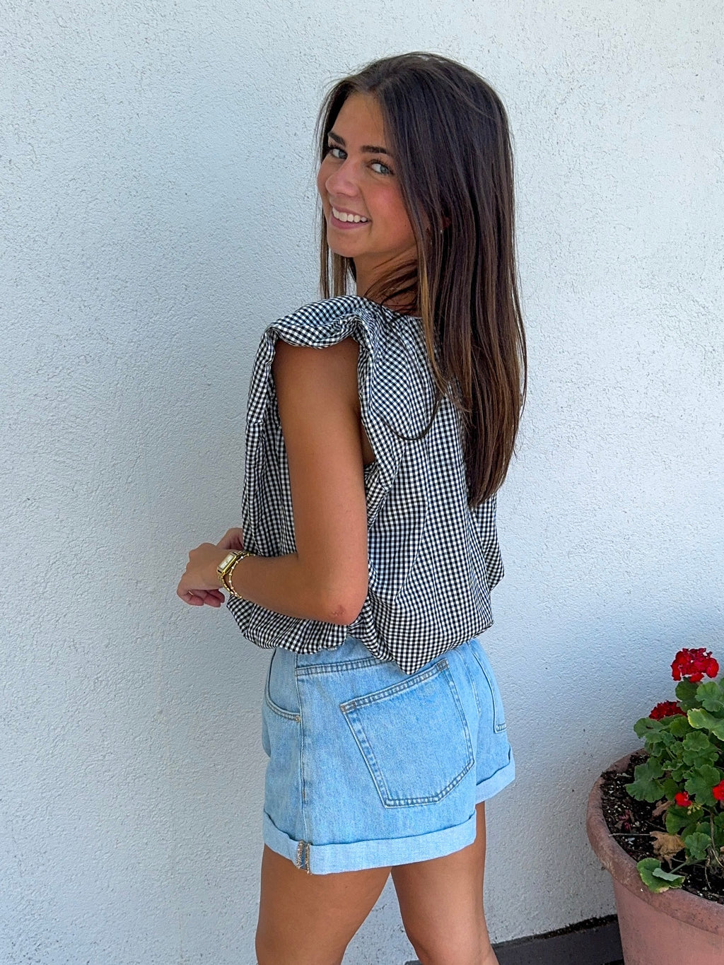 Check Poplin Bubble Top