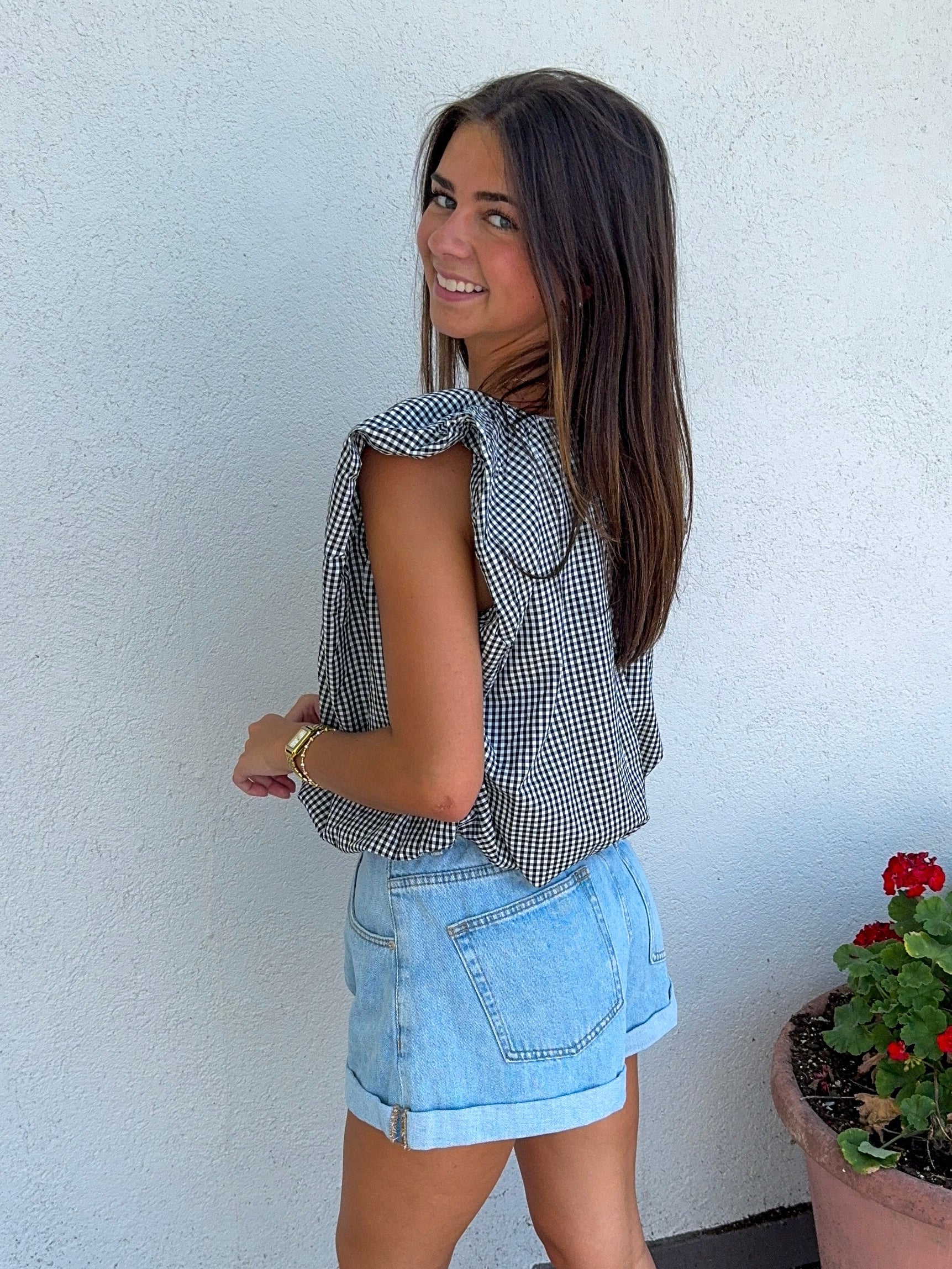 Check Poplin Bubble Top