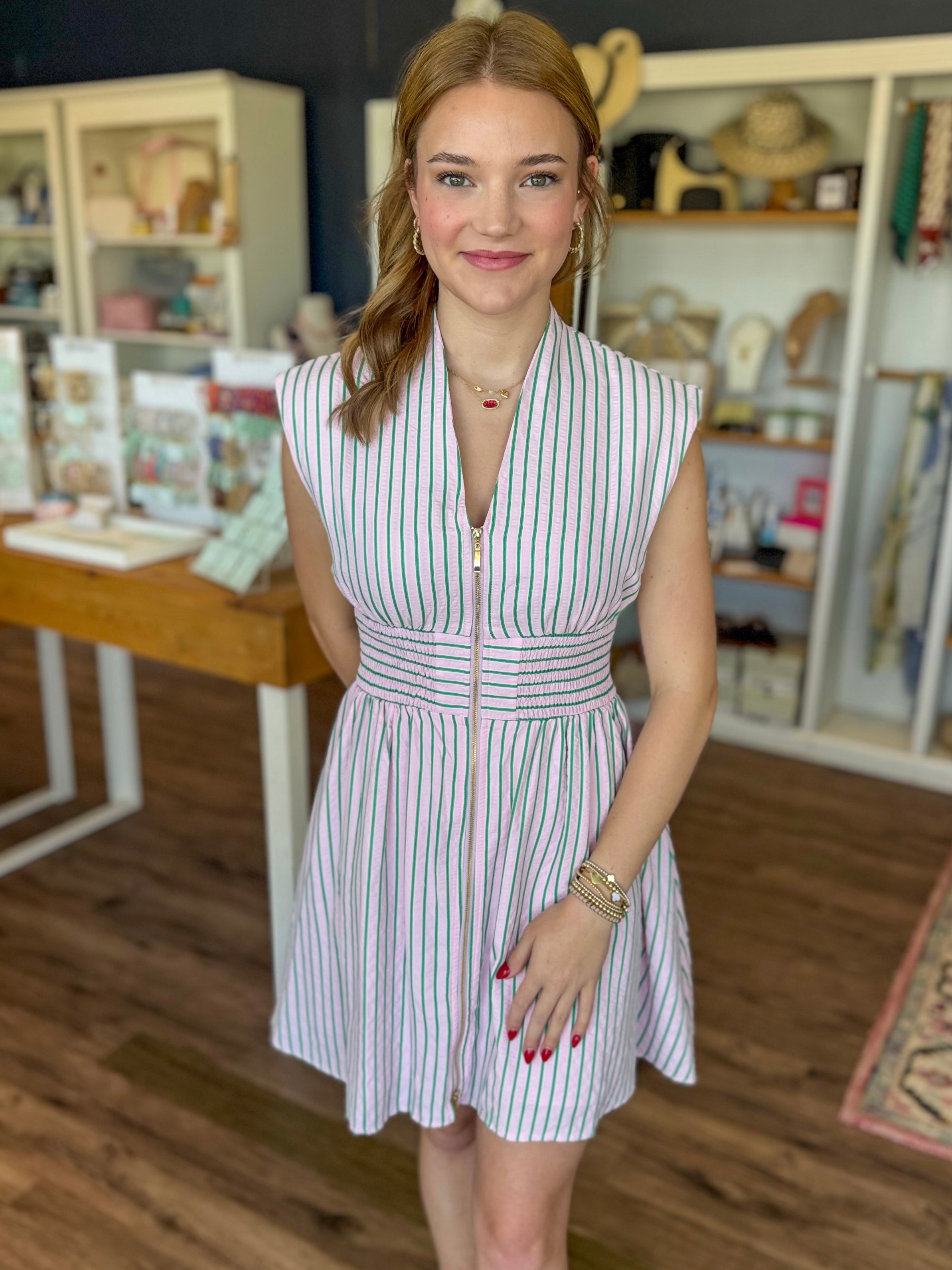 Pink and Green Stripe Mini Dress