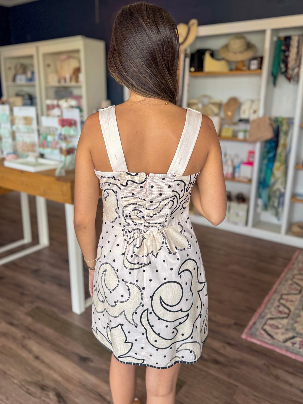 Lills Ivory Noir Dotted Embroidery Dress