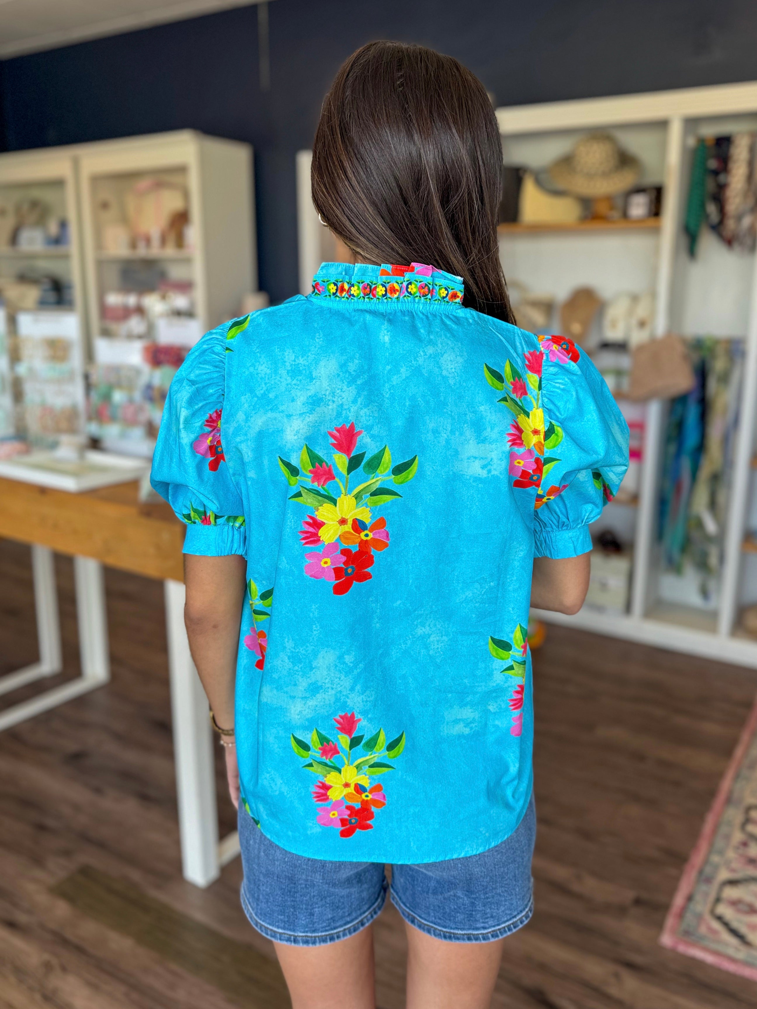 Eva Blouse in Floral Sky