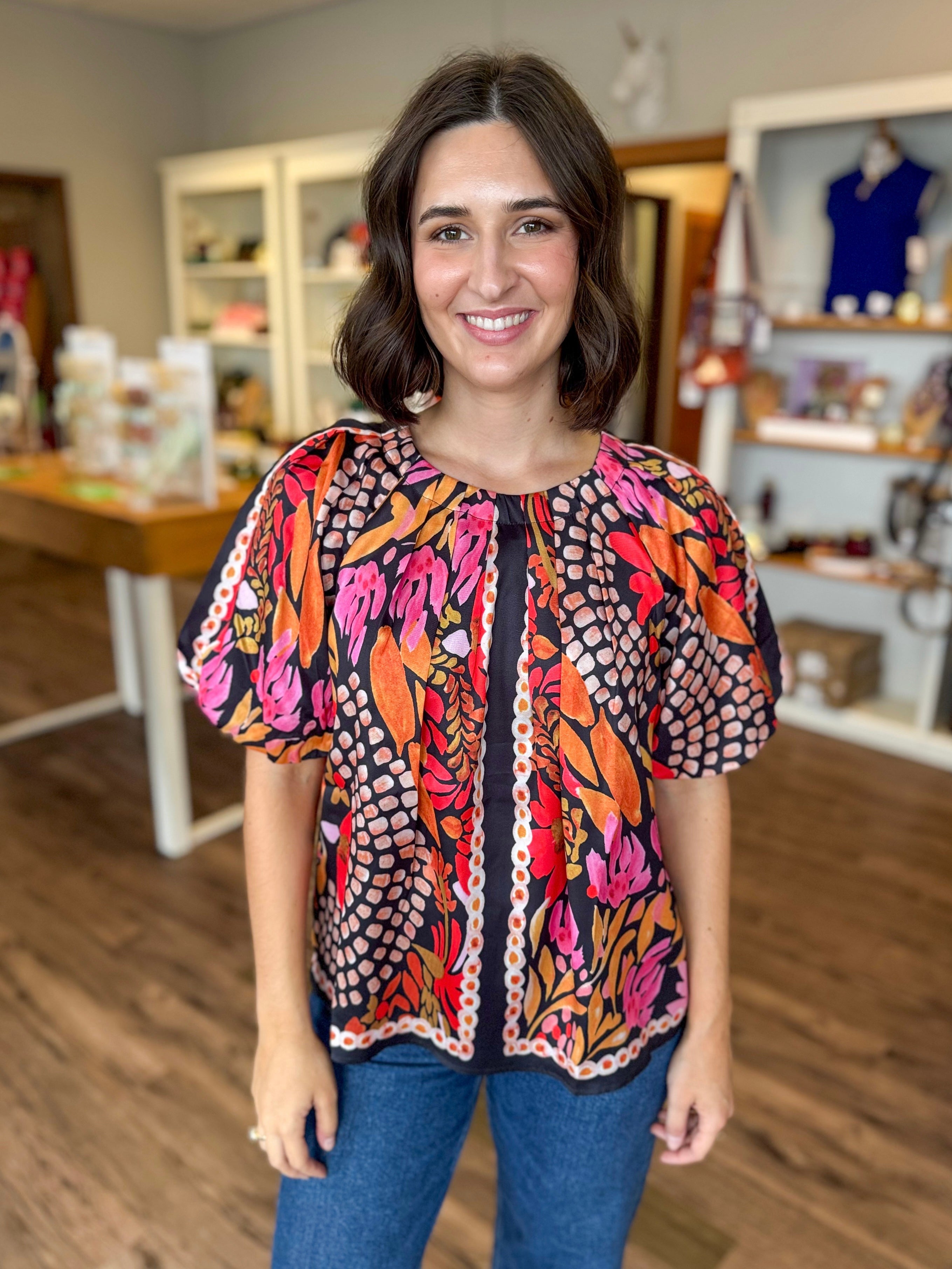 Paved Petals Pleated Blouse