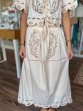 Cream Ladder Lace Scallop Midi Skirt