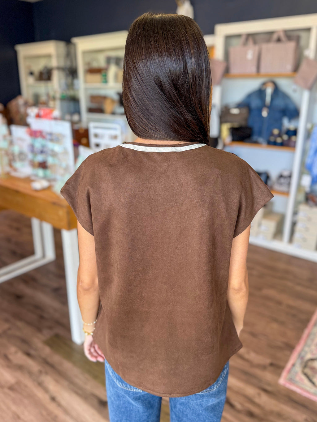 Brown Suede Embroidered Top