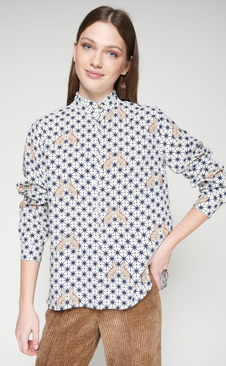 Navy Star Leopard Print Blouse