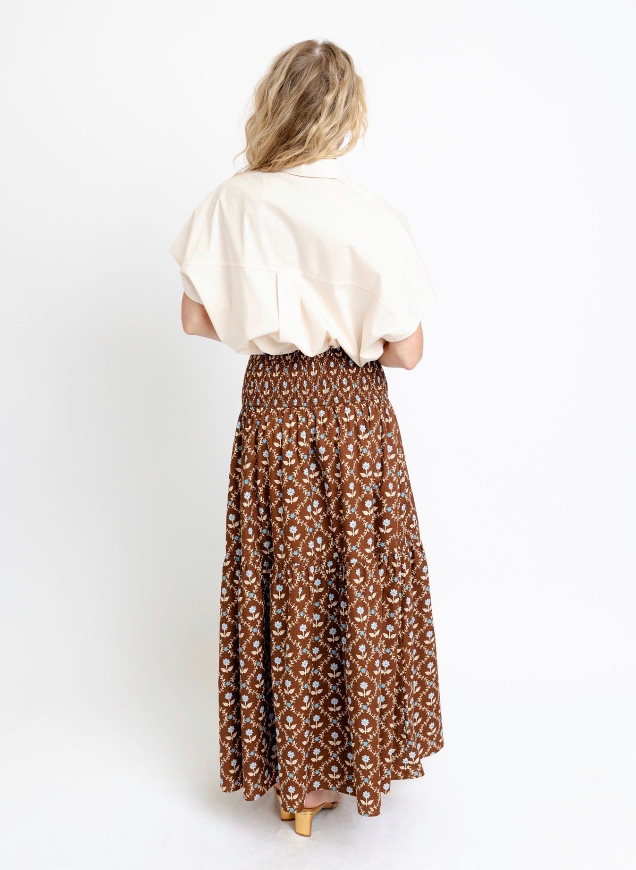 Brown Floral Fields Smocked Maxi Skirt