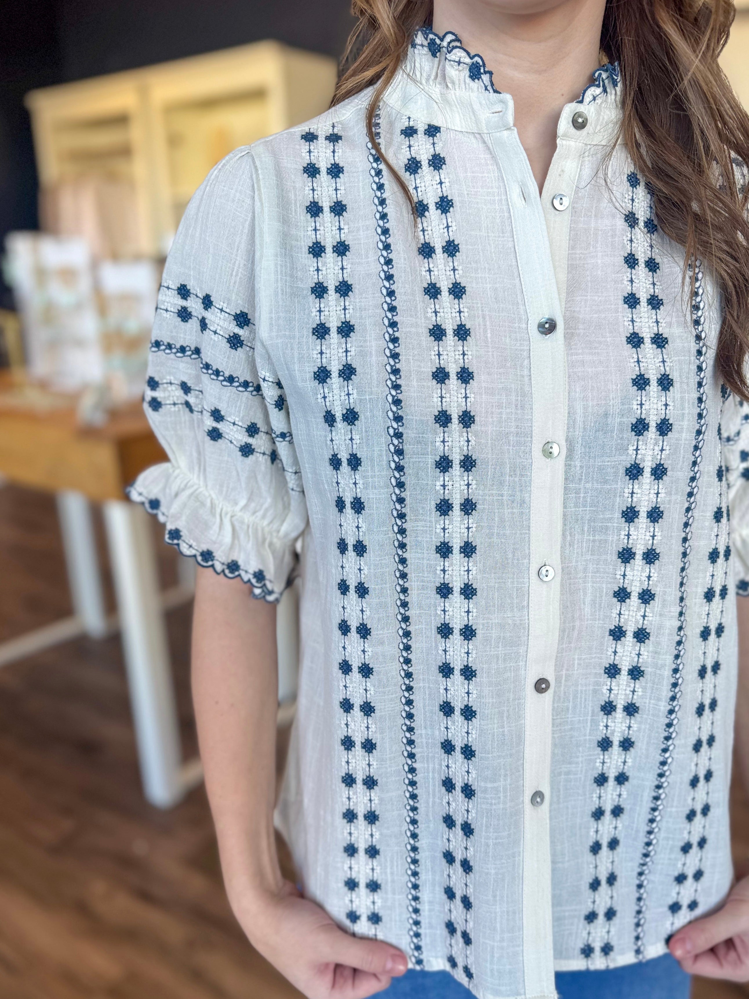 Rows of Dots Navy Blouse