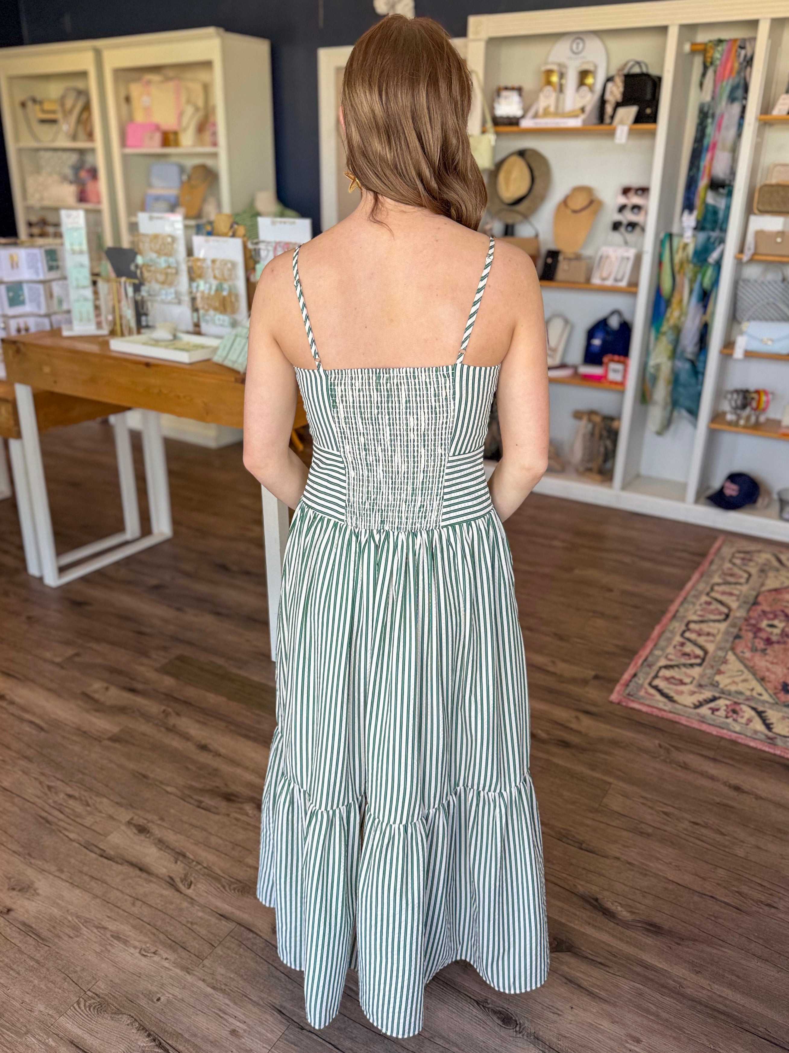Green and Pink Stripe Maxi Dress