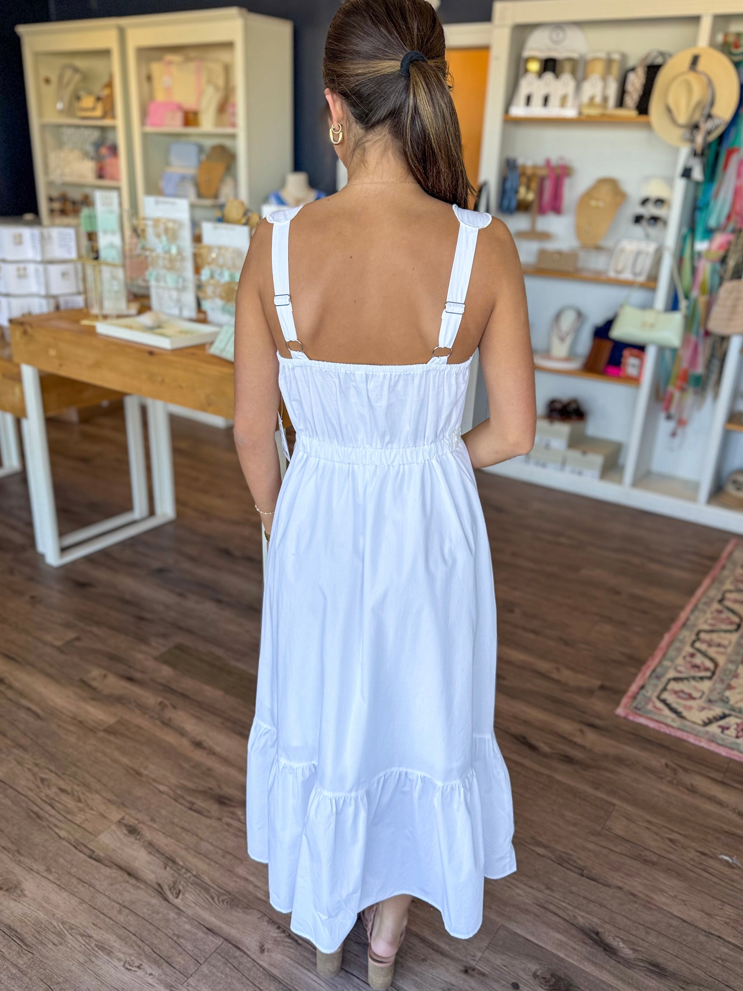 White and Blue Midi Dress
