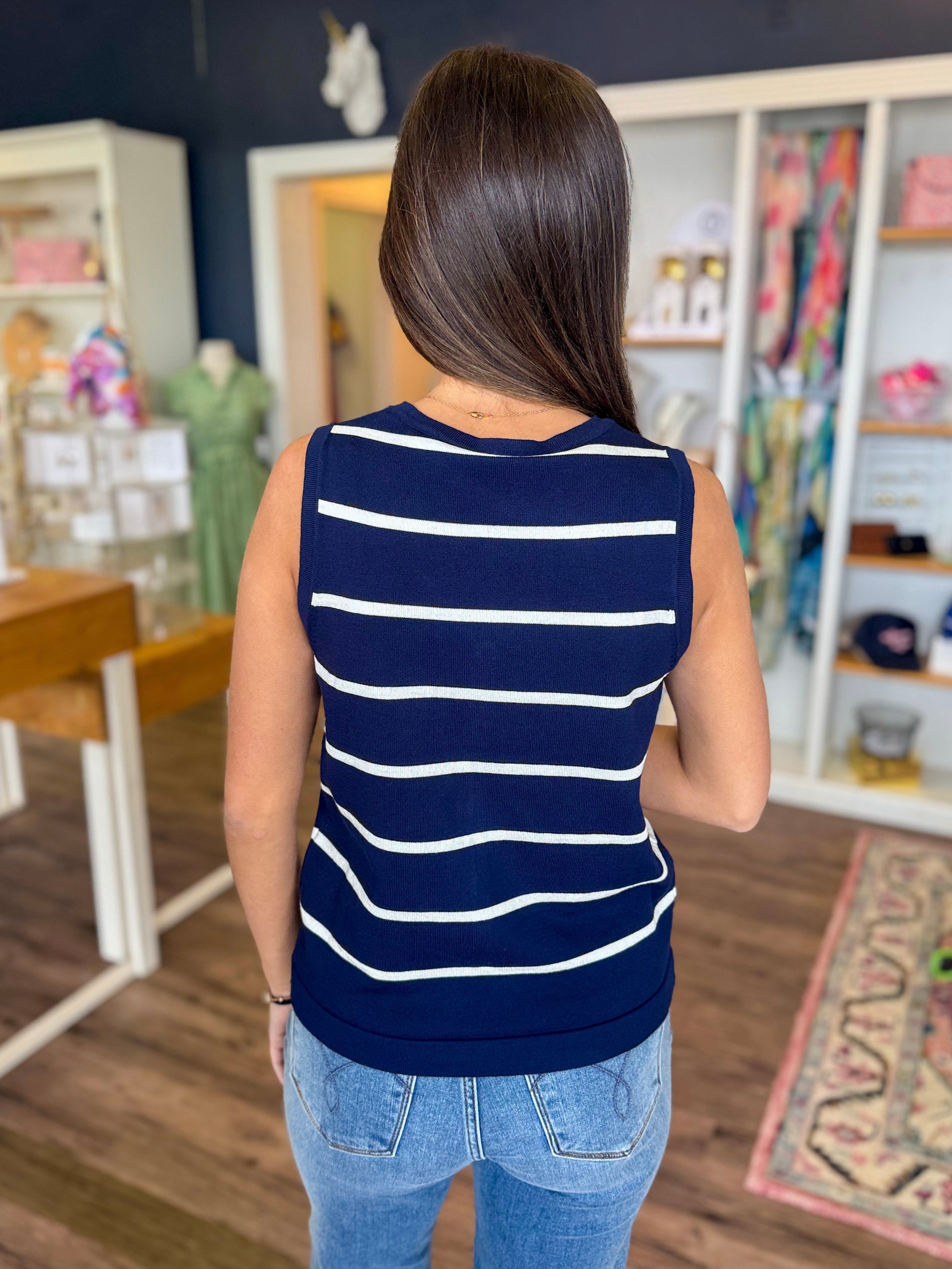 Navy and White Stripe Top