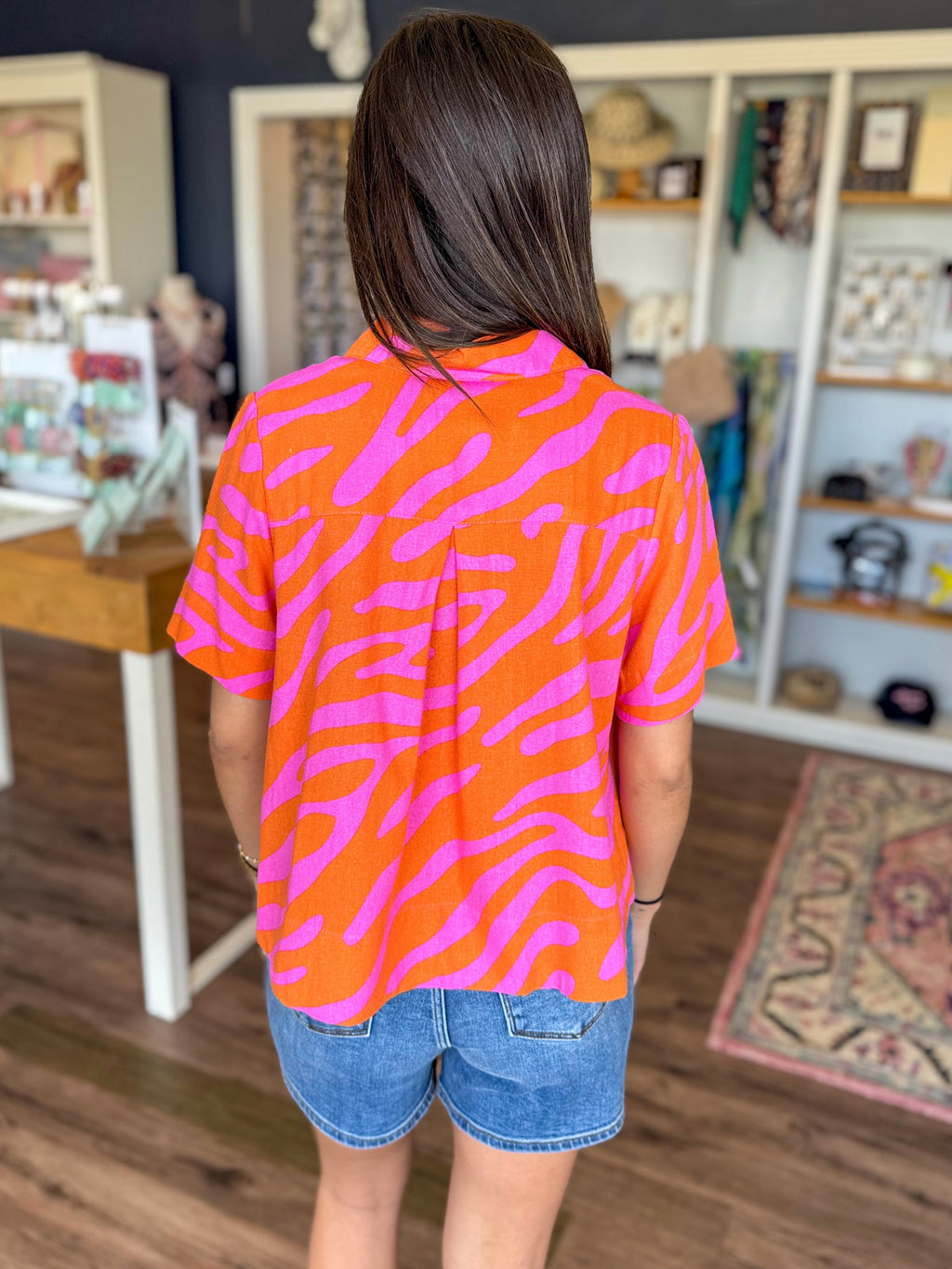 Tangerine Stripe Swing Popover Top