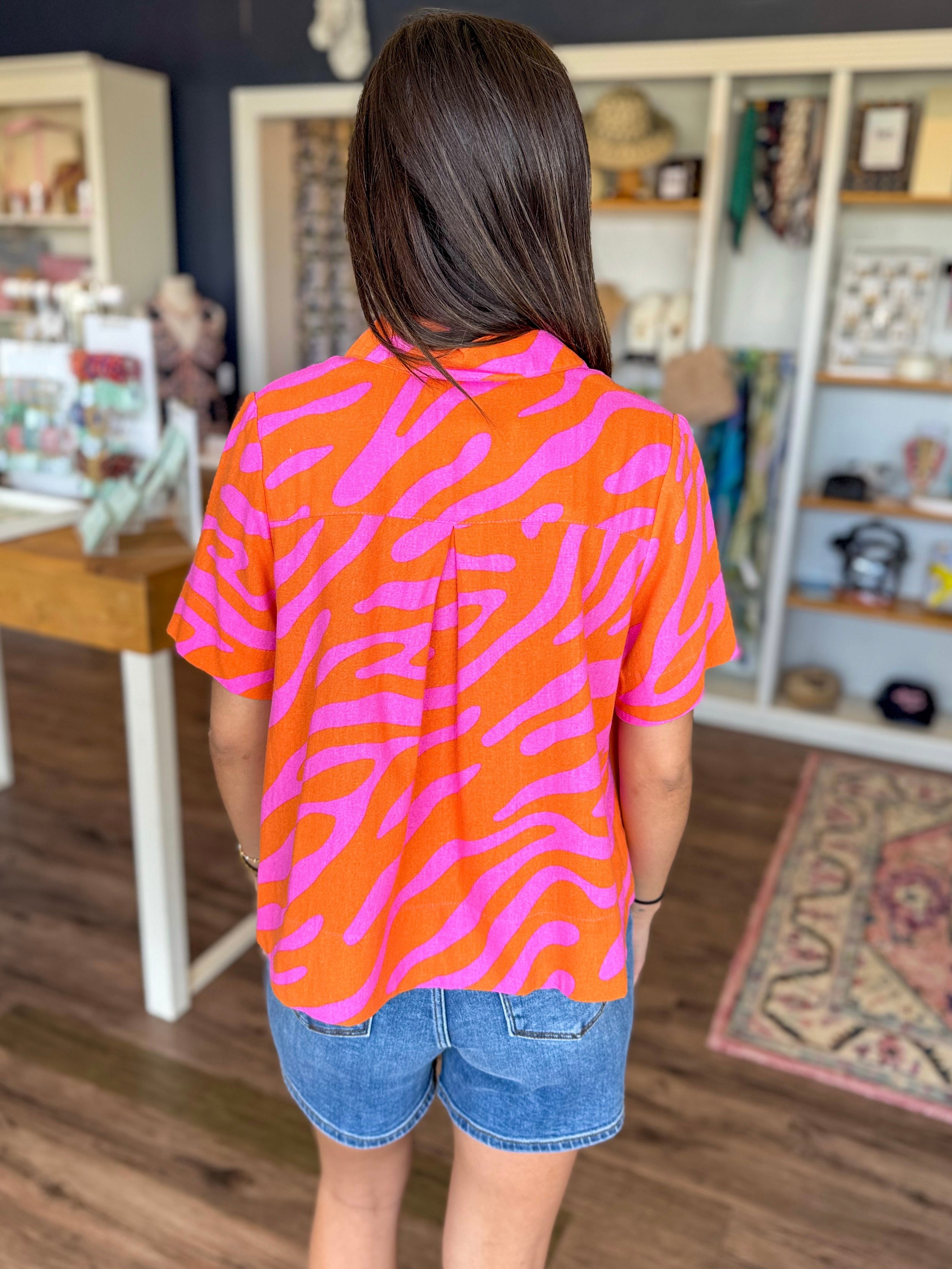 Tangerine Stripe Swing Popover Top