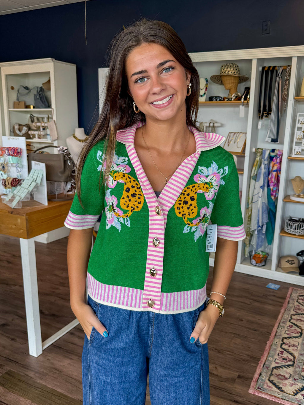 Green and Pink Leopard Sweater