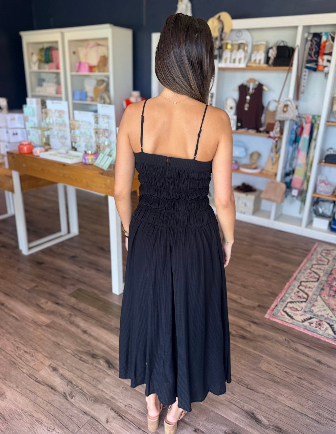 Black Smocked Maxi Dress