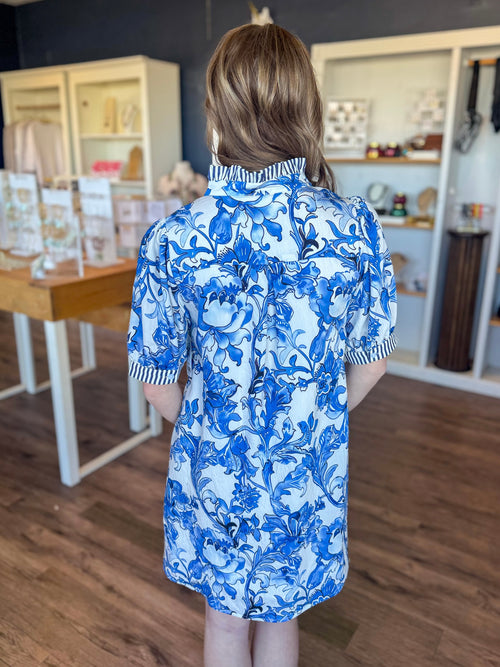Blue on Blue Paisley Printed Dress