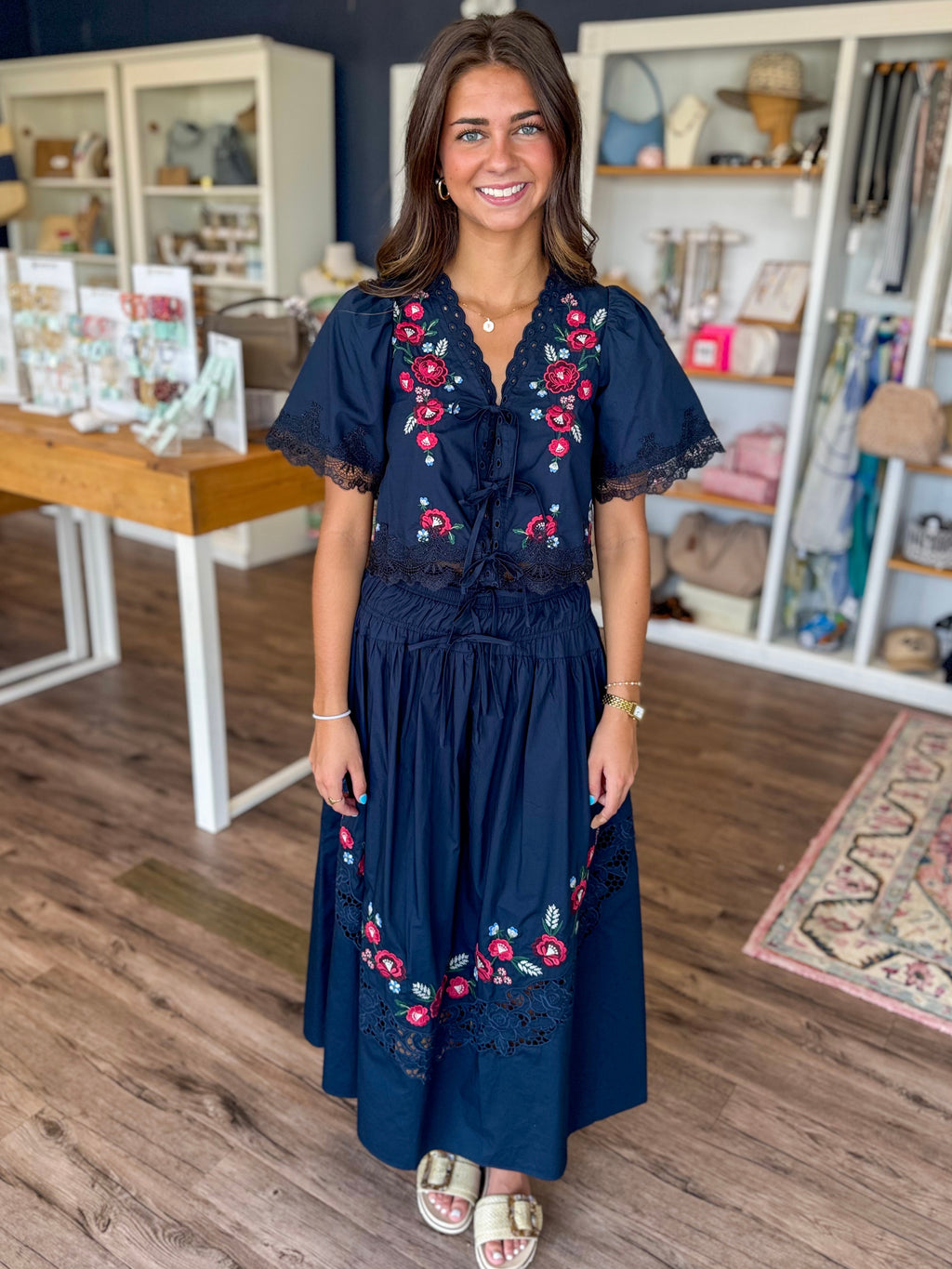 Navy Embroidered Skirt