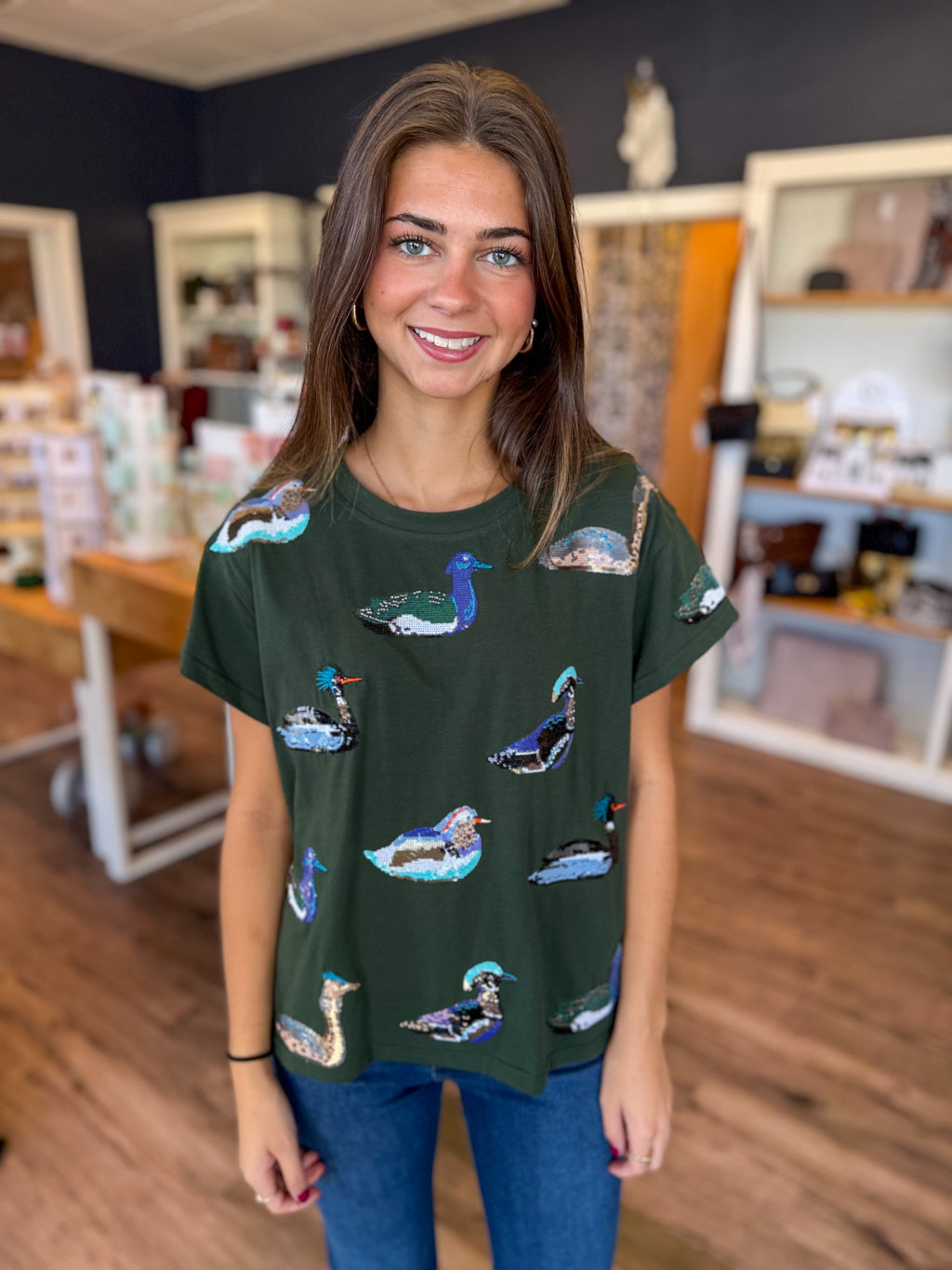 Olive Sequin Duck Tee