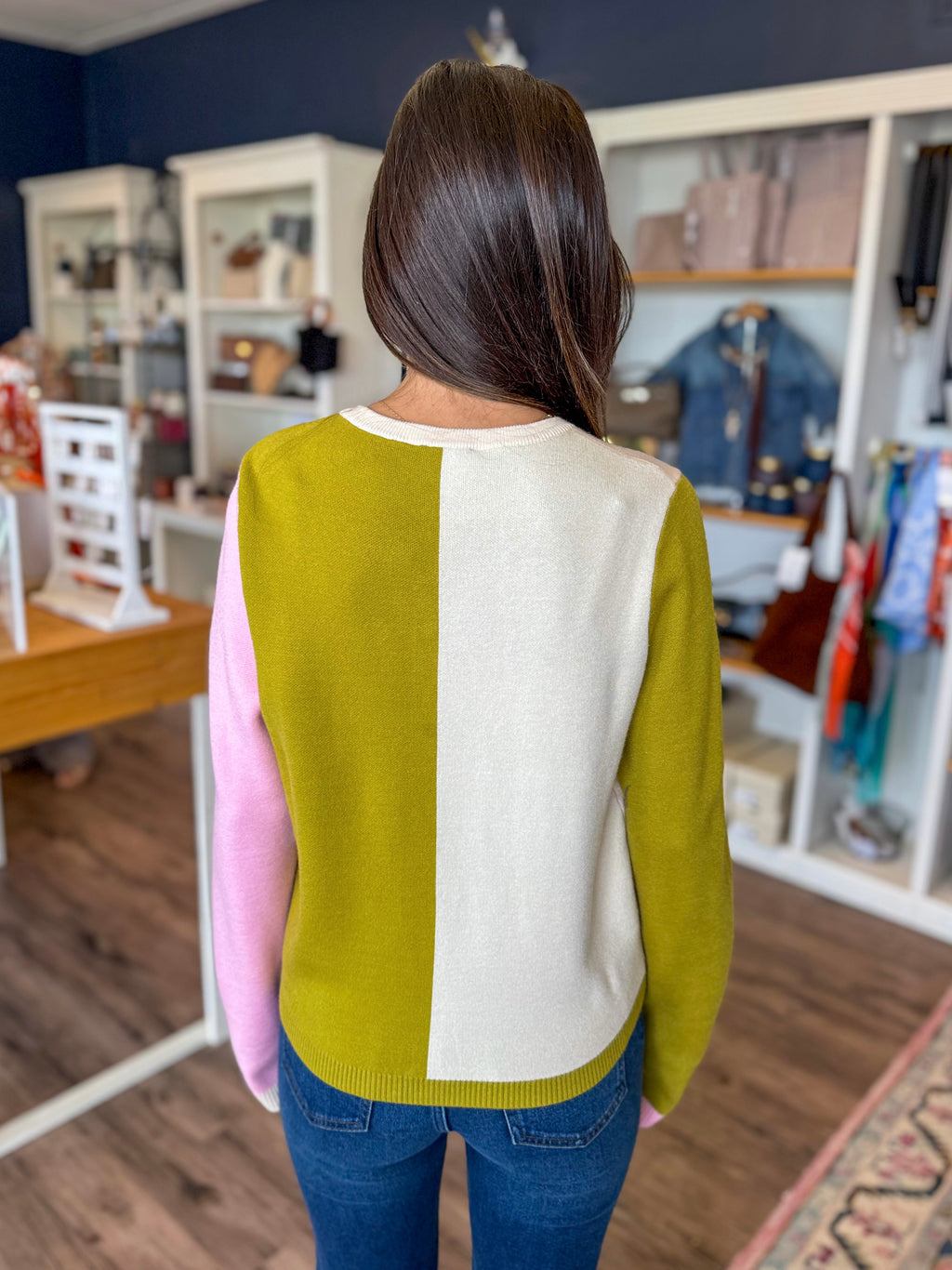 Cream and Pink Colorblock Sweater