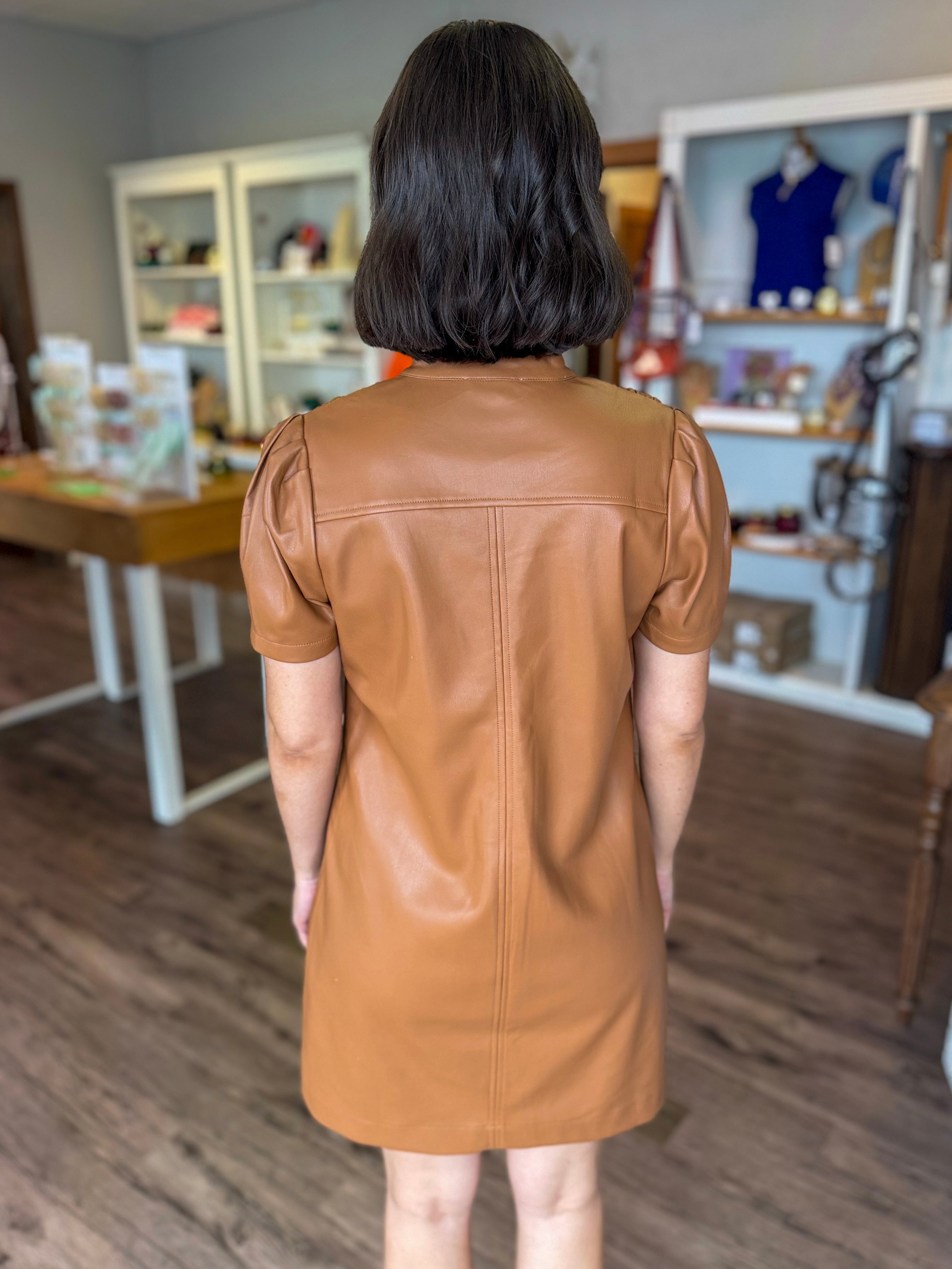 Camel Vegan Leather Dress