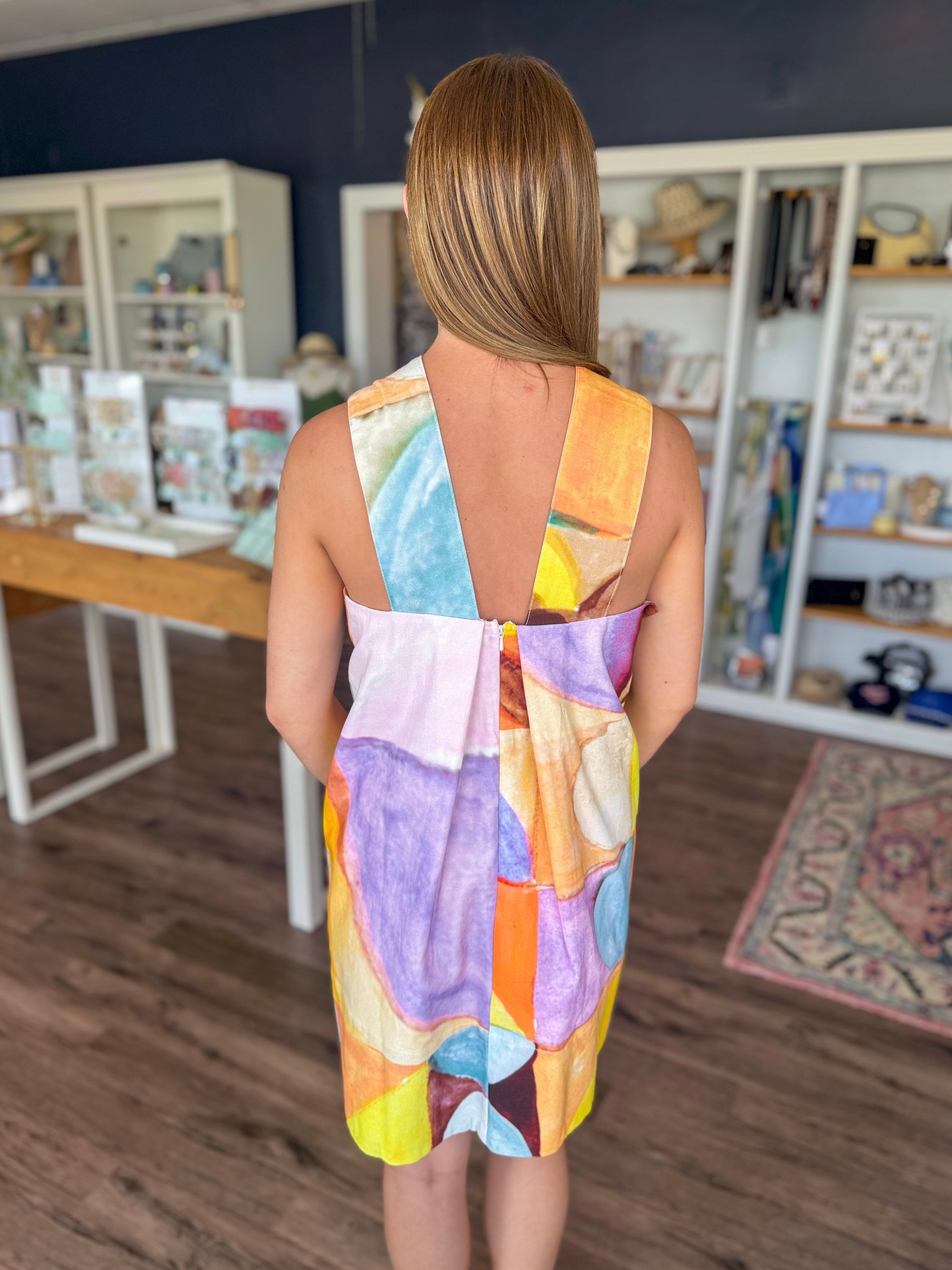 Multi Color V-Strap Flowy Mini Dress
