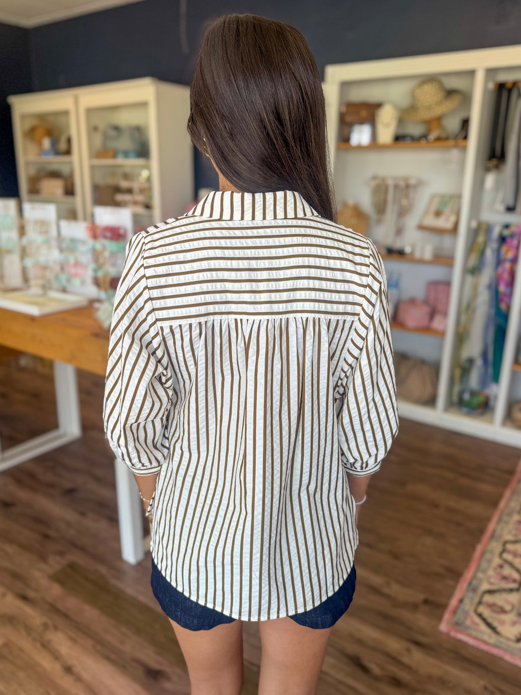 Brown Stripe Batwing Blouse