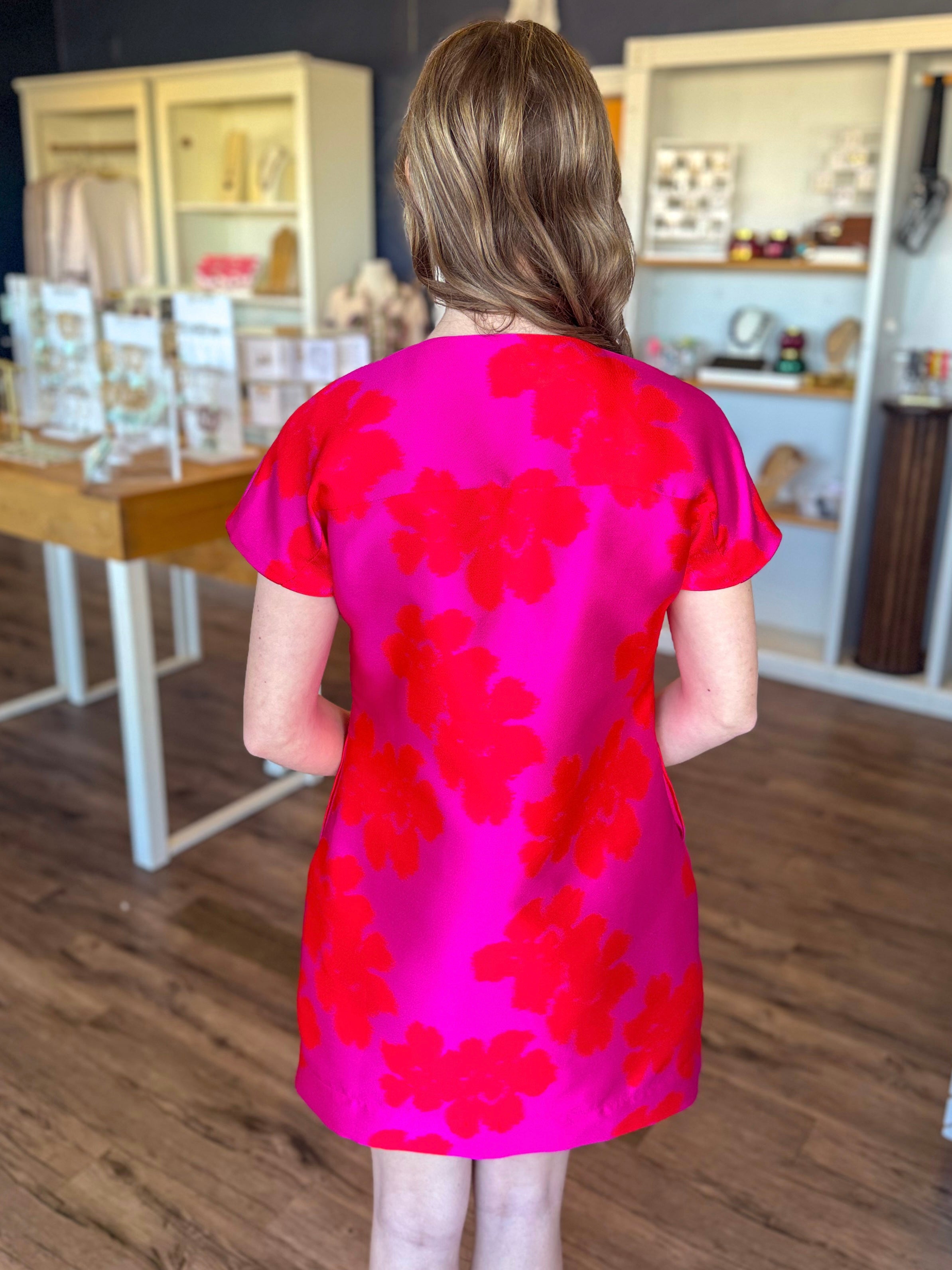 Hibiscus Brocade Shift Dress