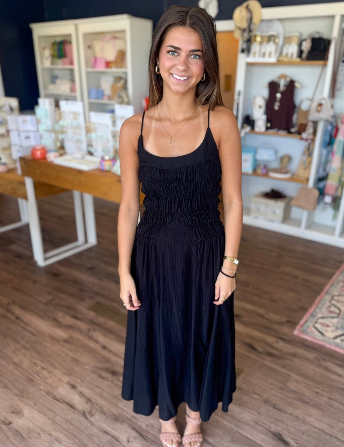 Black Smocked Maxi Dress